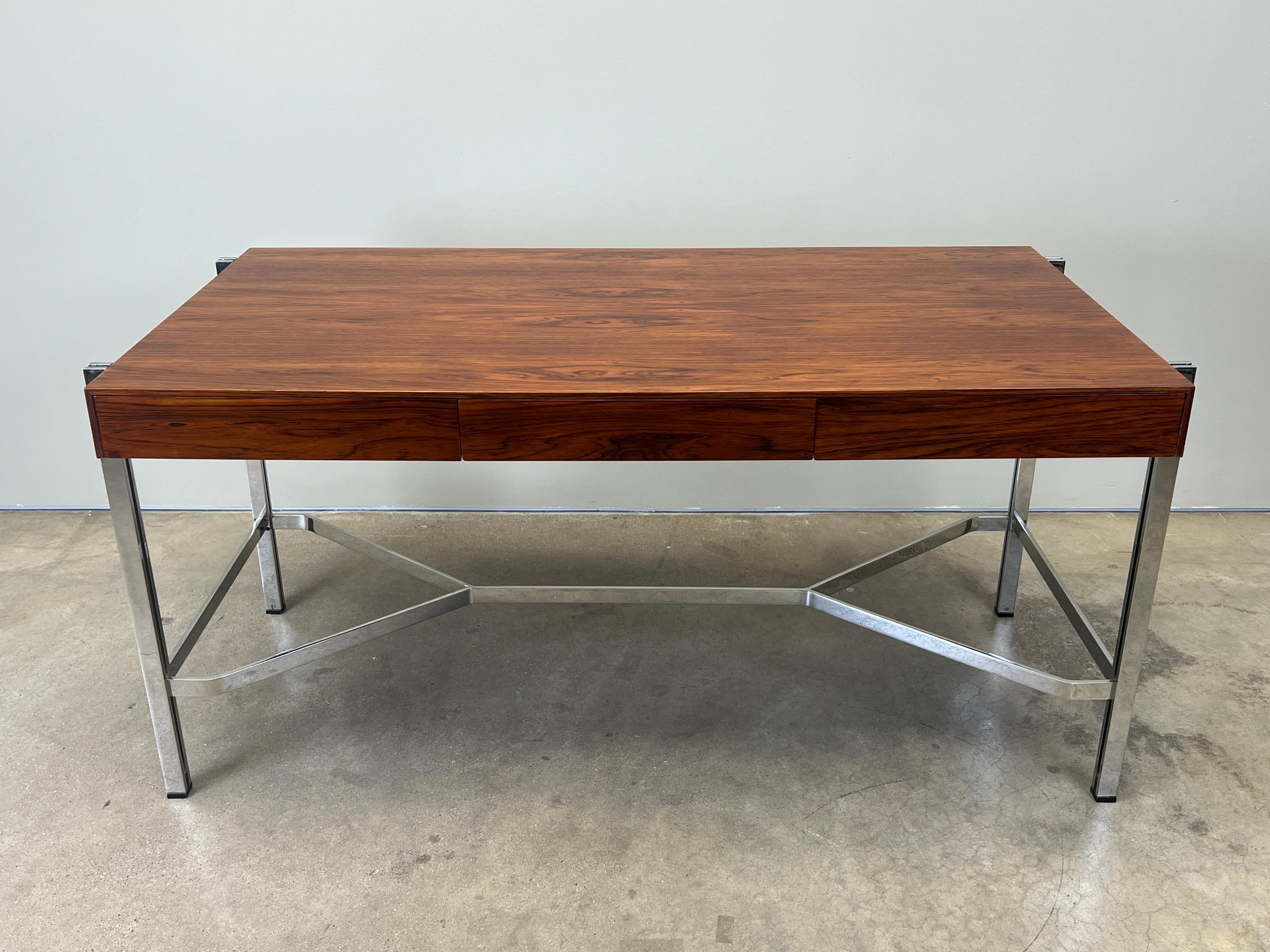 Rosewood and Chrome Desk attributed to Milo Baughman For Sale 16
