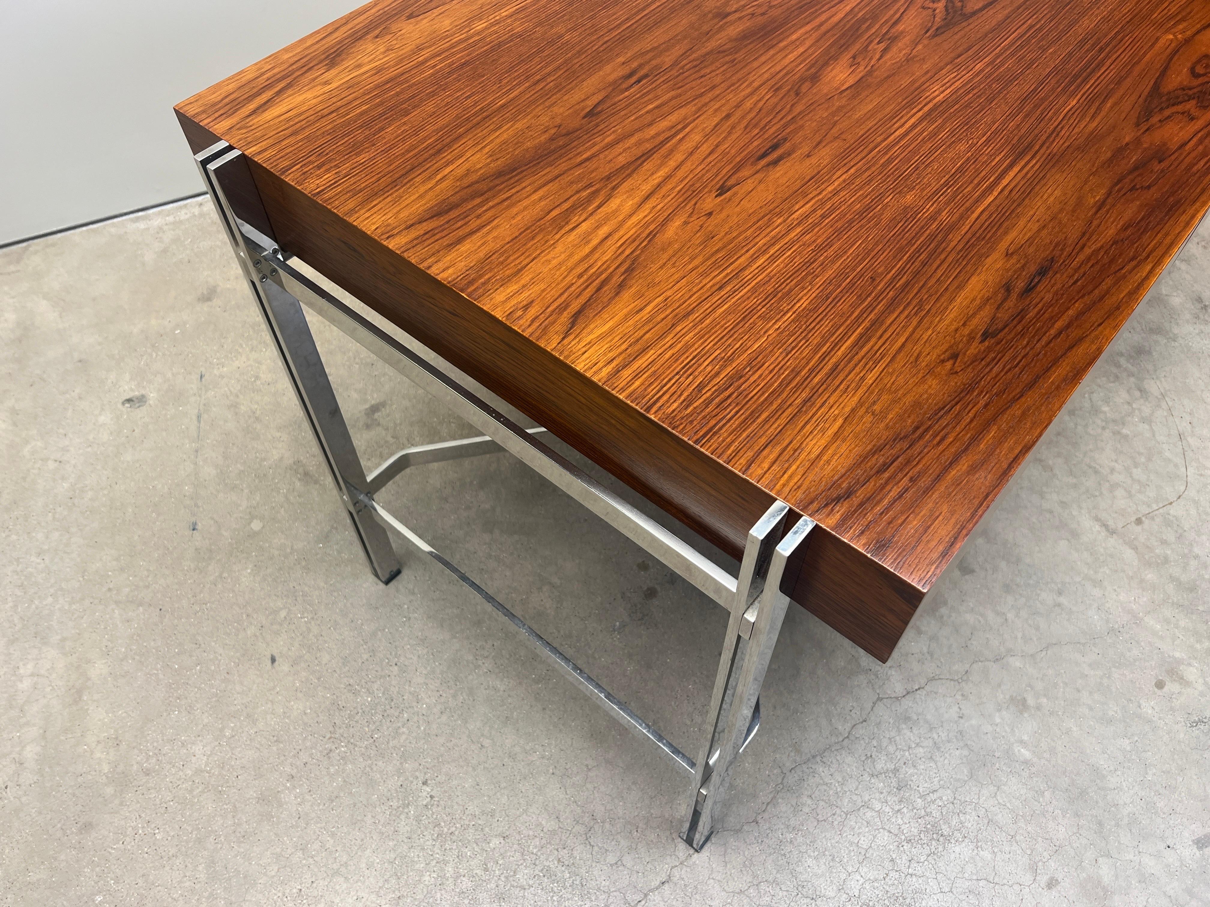 Rosewood and Chrome Desk attributed to Milo Baughman For Sale 1