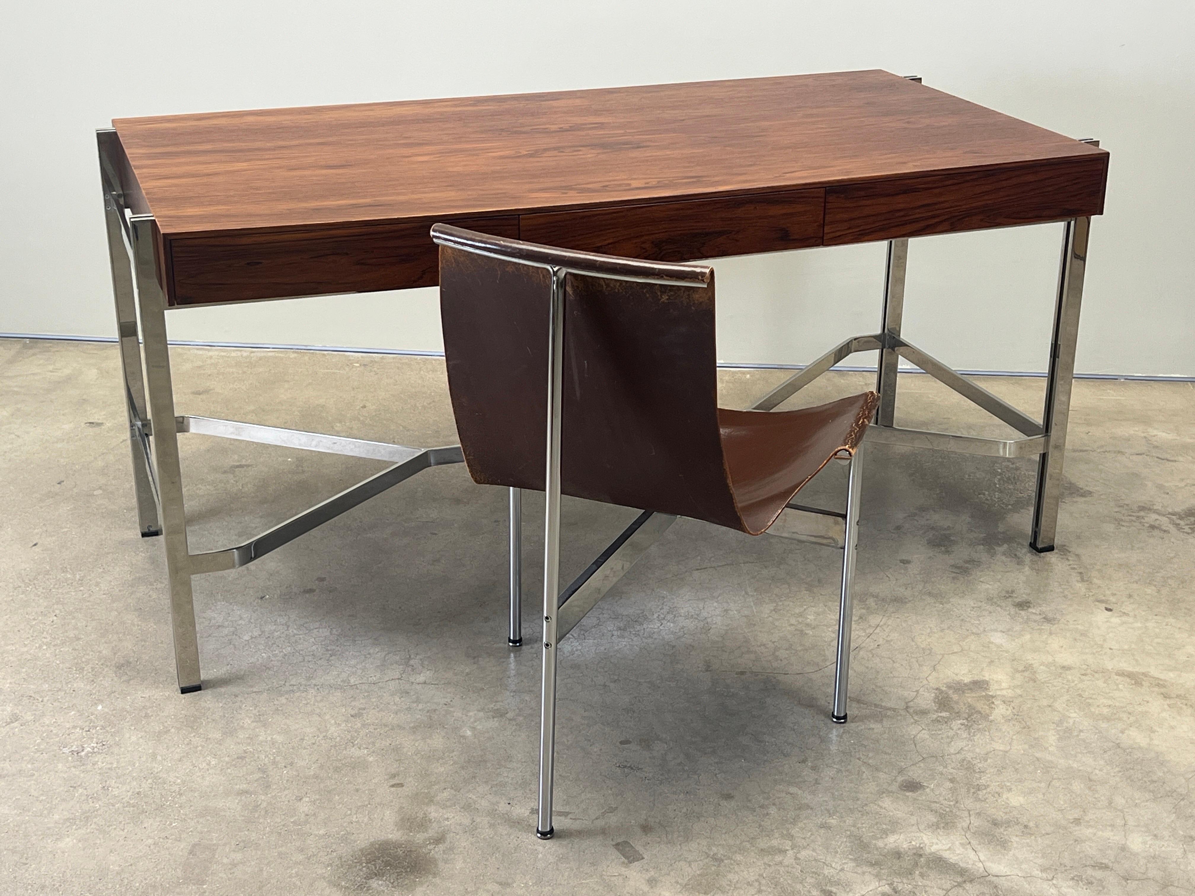 Rosewood and Chrome Desk attributed to Milo Baughman For Sale 2