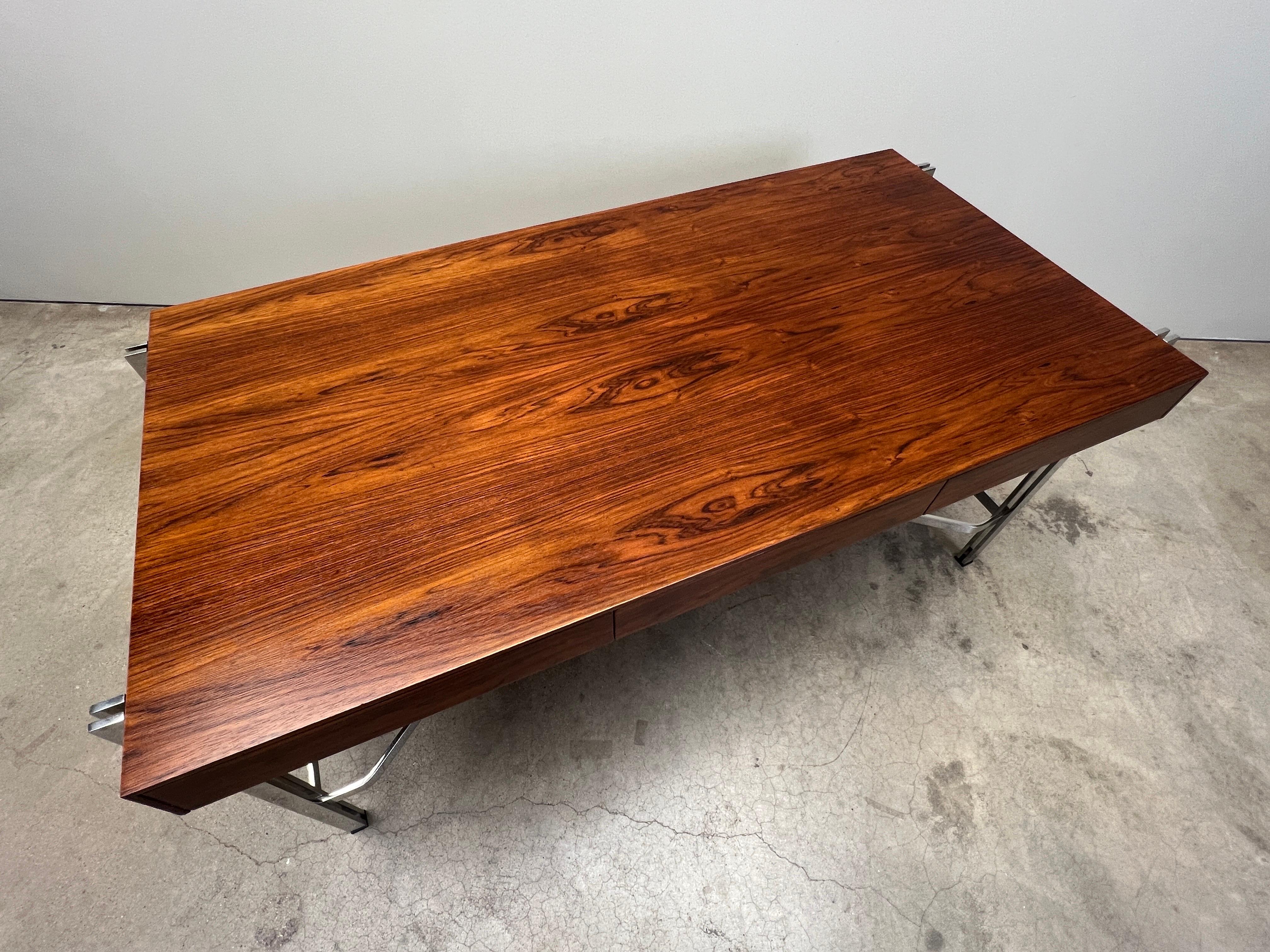 Rosewood and Chrome Desk attributed to Milo Baughman For Sale 3