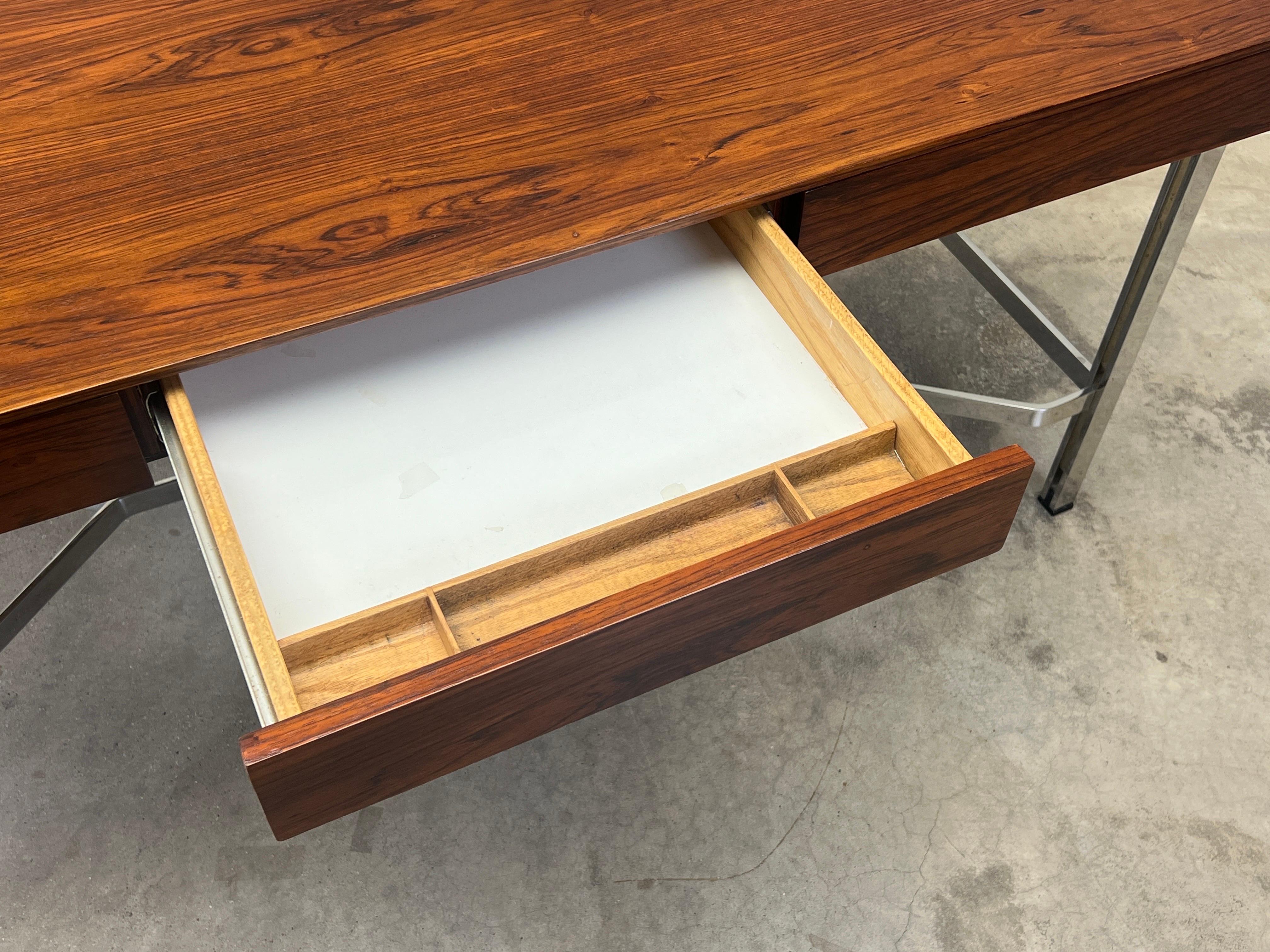 Rosewood and Chrome Desk attributed to Milo Baughman For Sale 5