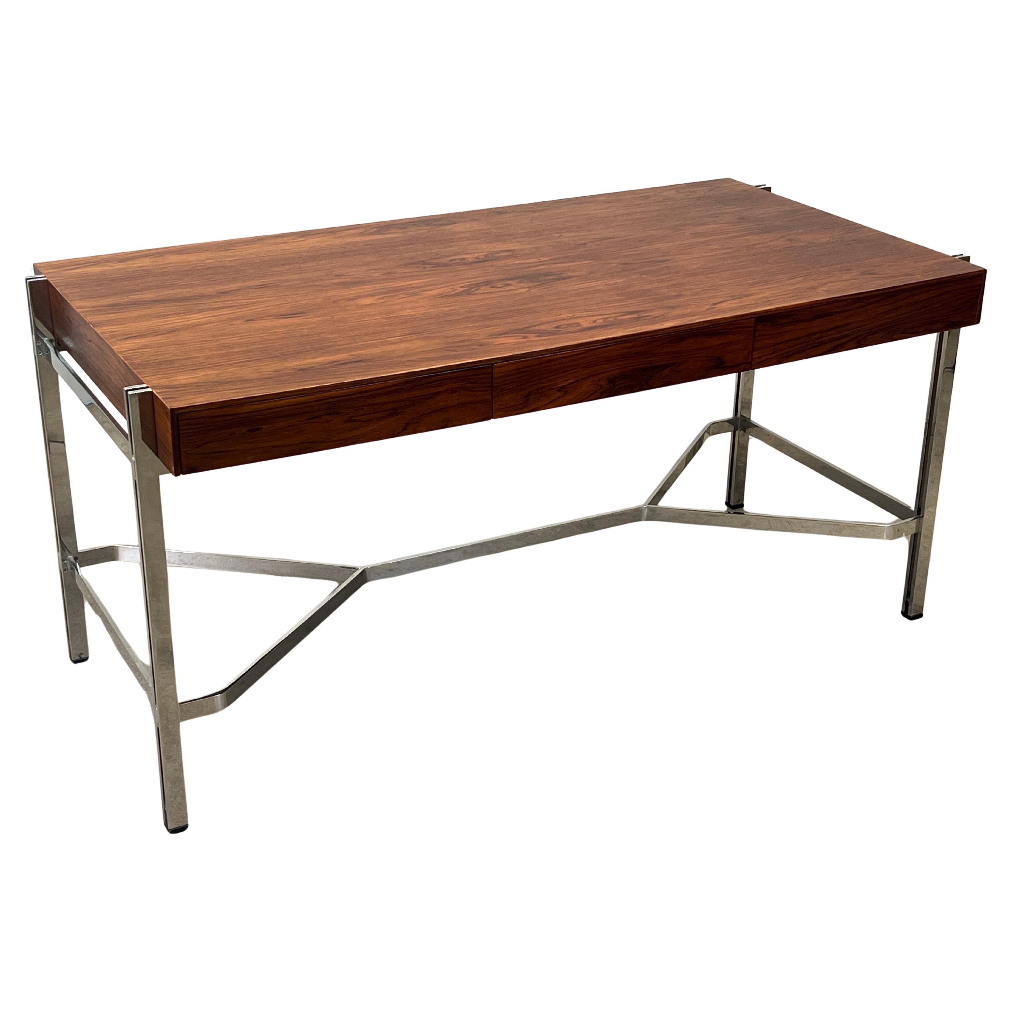 Rosewood and Chrome Desk attributed to Milo Baughman