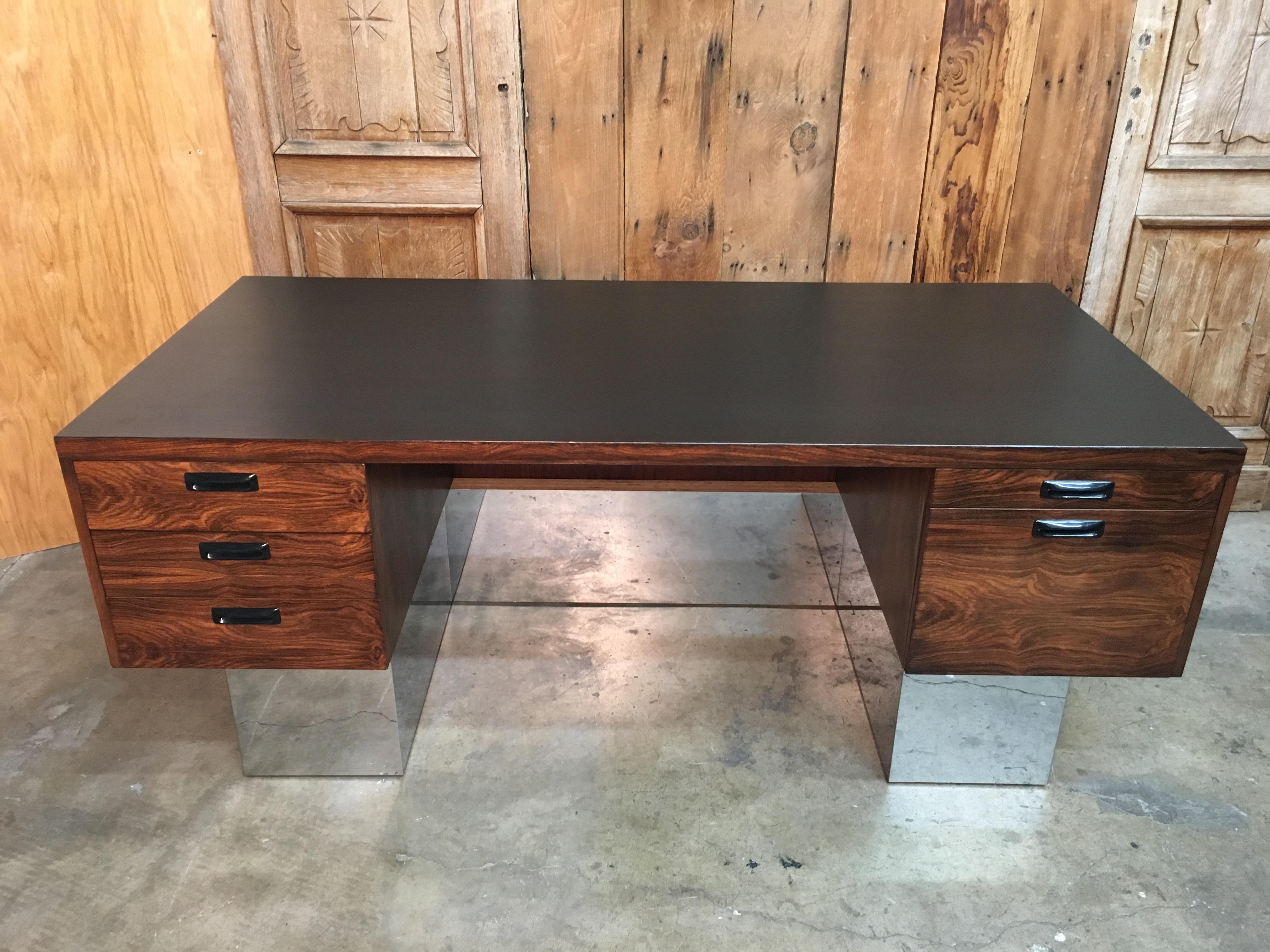 Mid-Century Modern  Rosewood and Chrome Desk in the Style of Milo Baughman