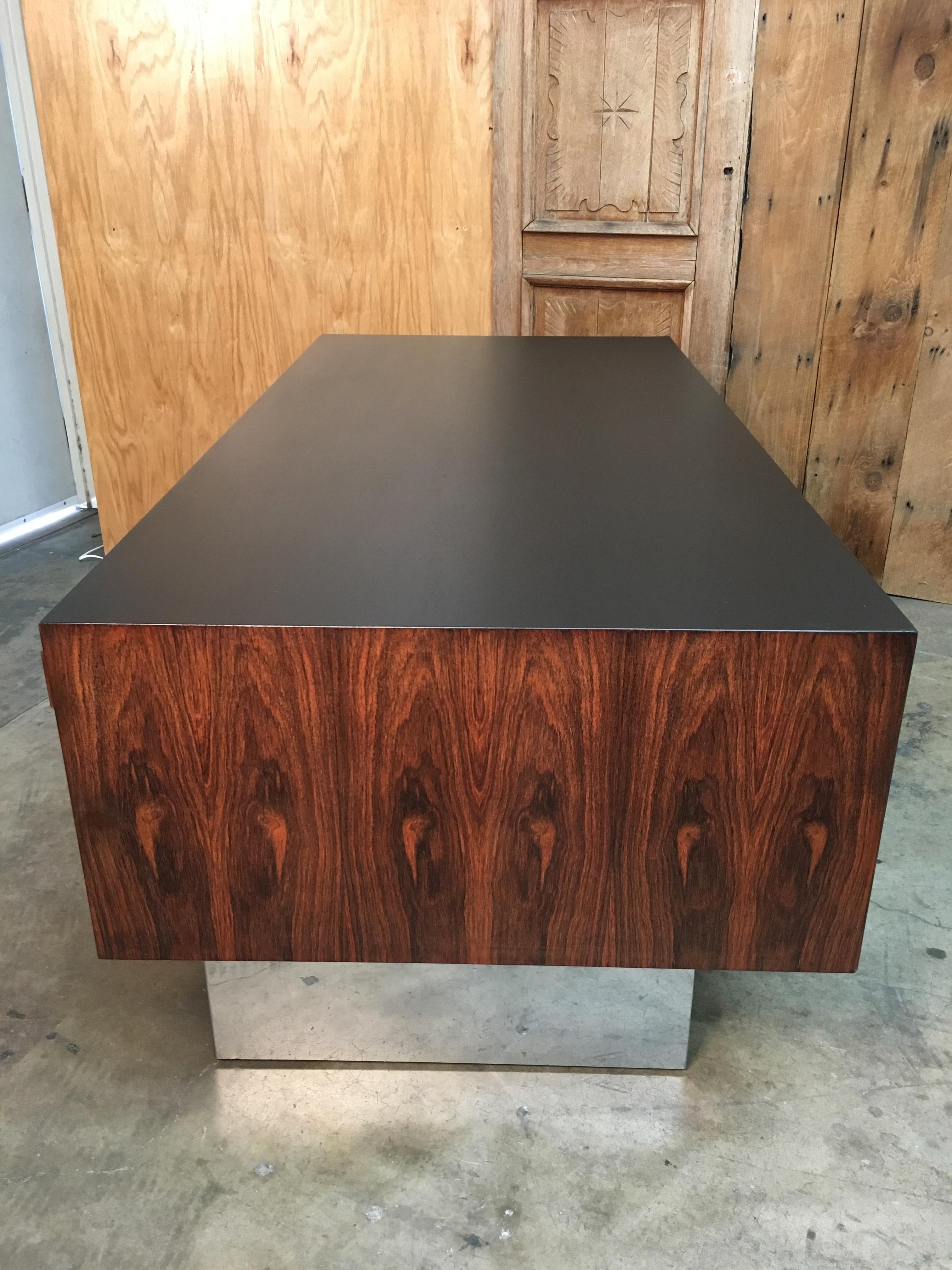 North American  Rosewood and Chrome Desk in the Style of Milo Baughman