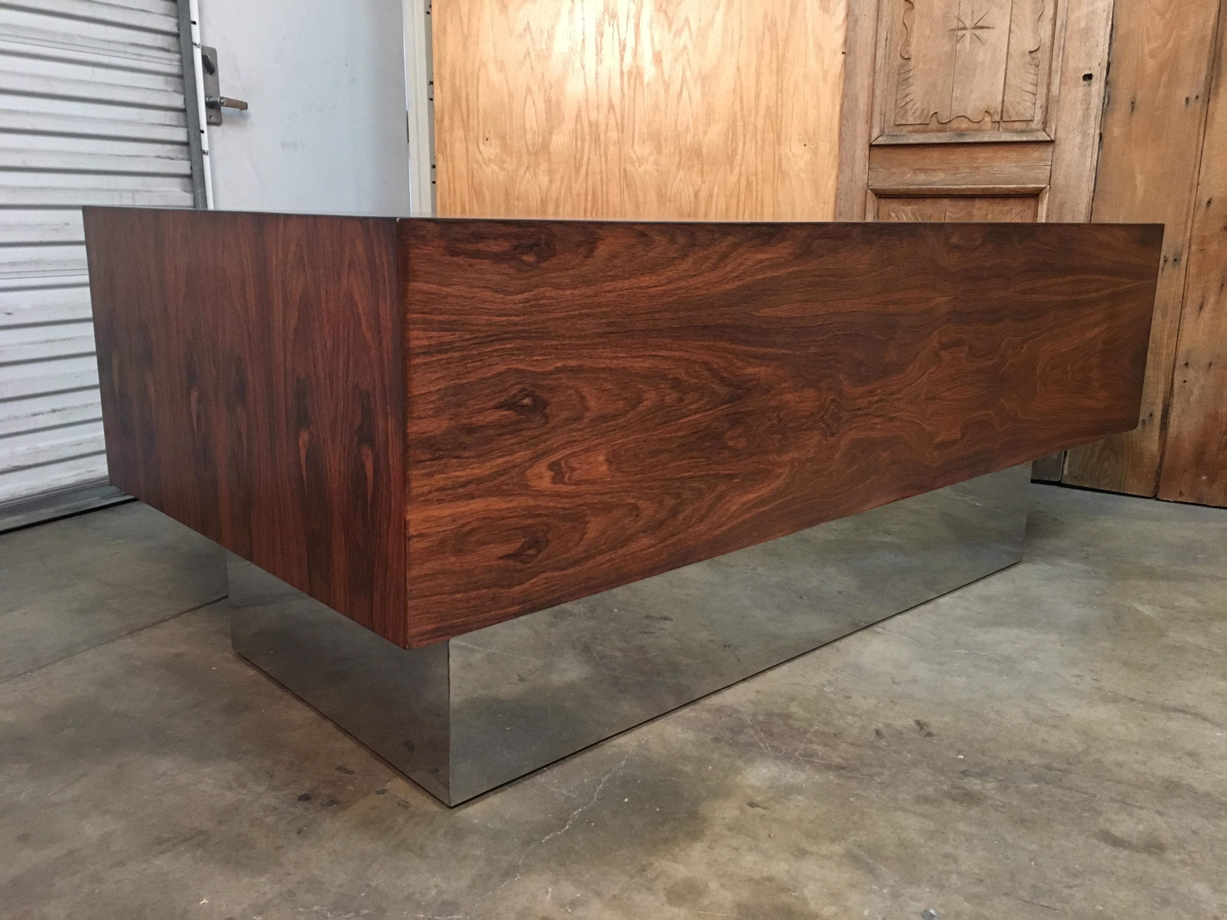  Rosewood and Chrome Desk in the Style of Milo Baughman In Good Condition In Denton, TX