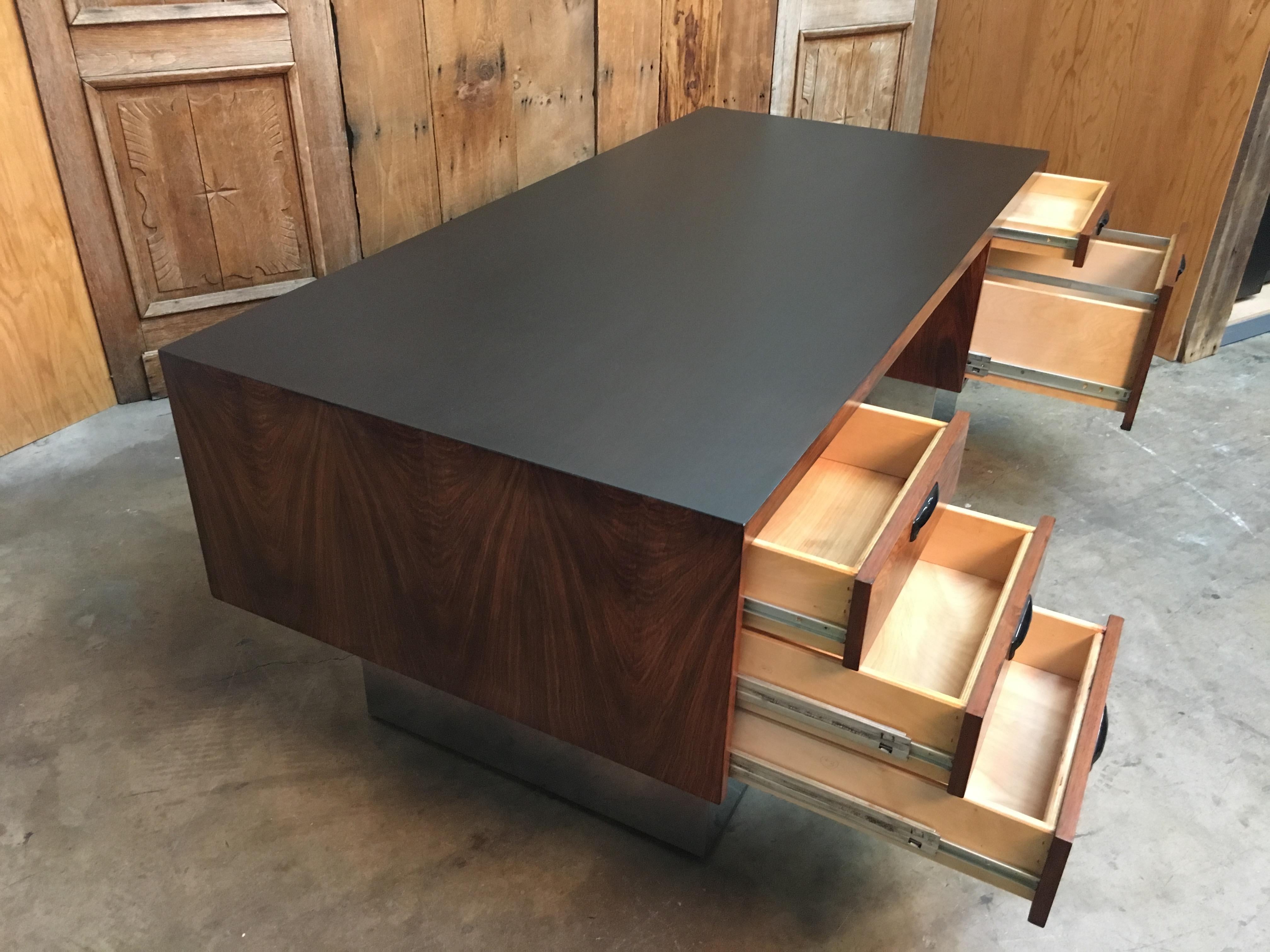 20th Century  Rosewood and Chrome Desk in the Style of Milo Baughman