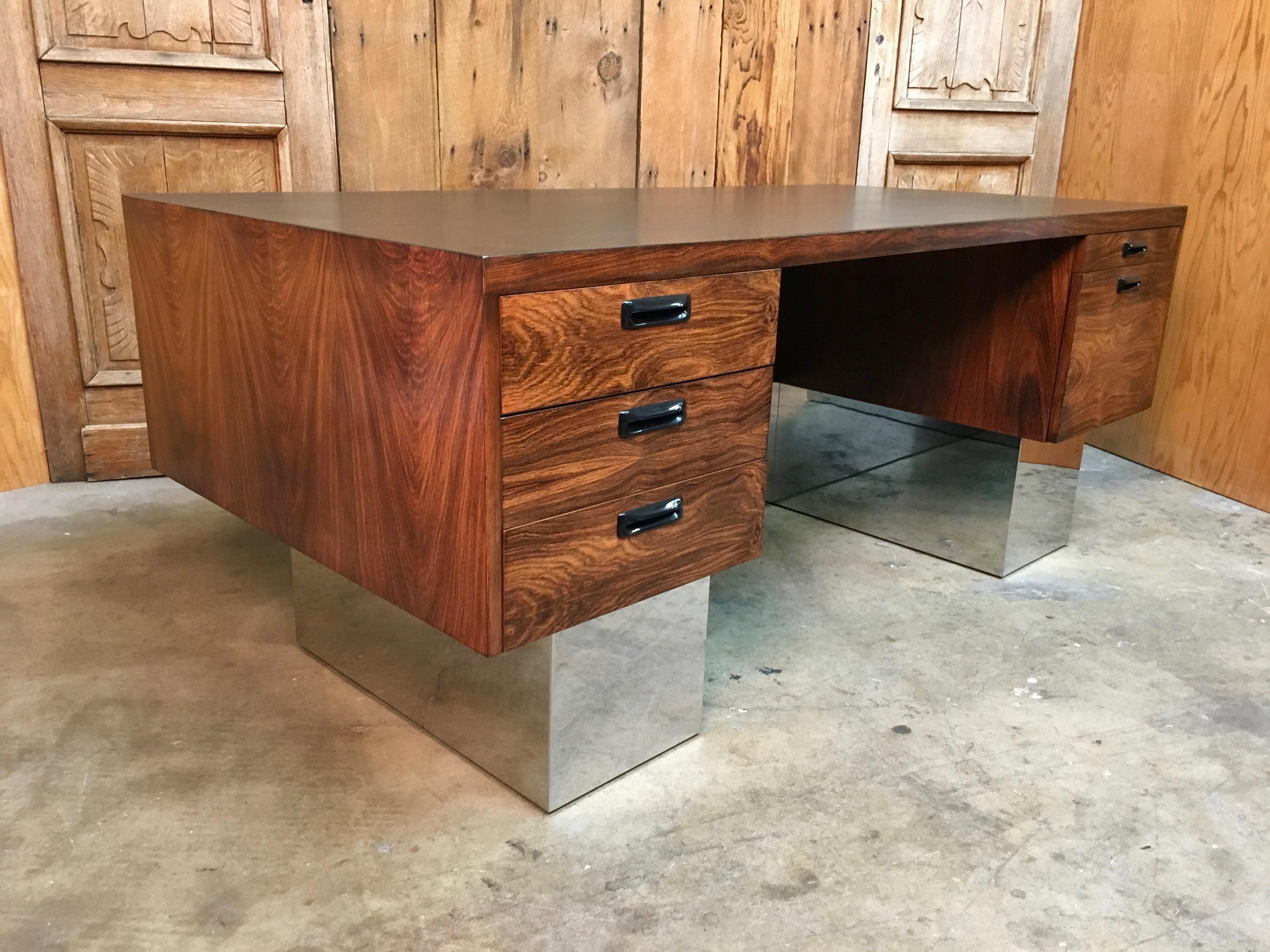  Rosewood and Chrome Desk in the Style of Milo Baughman 1