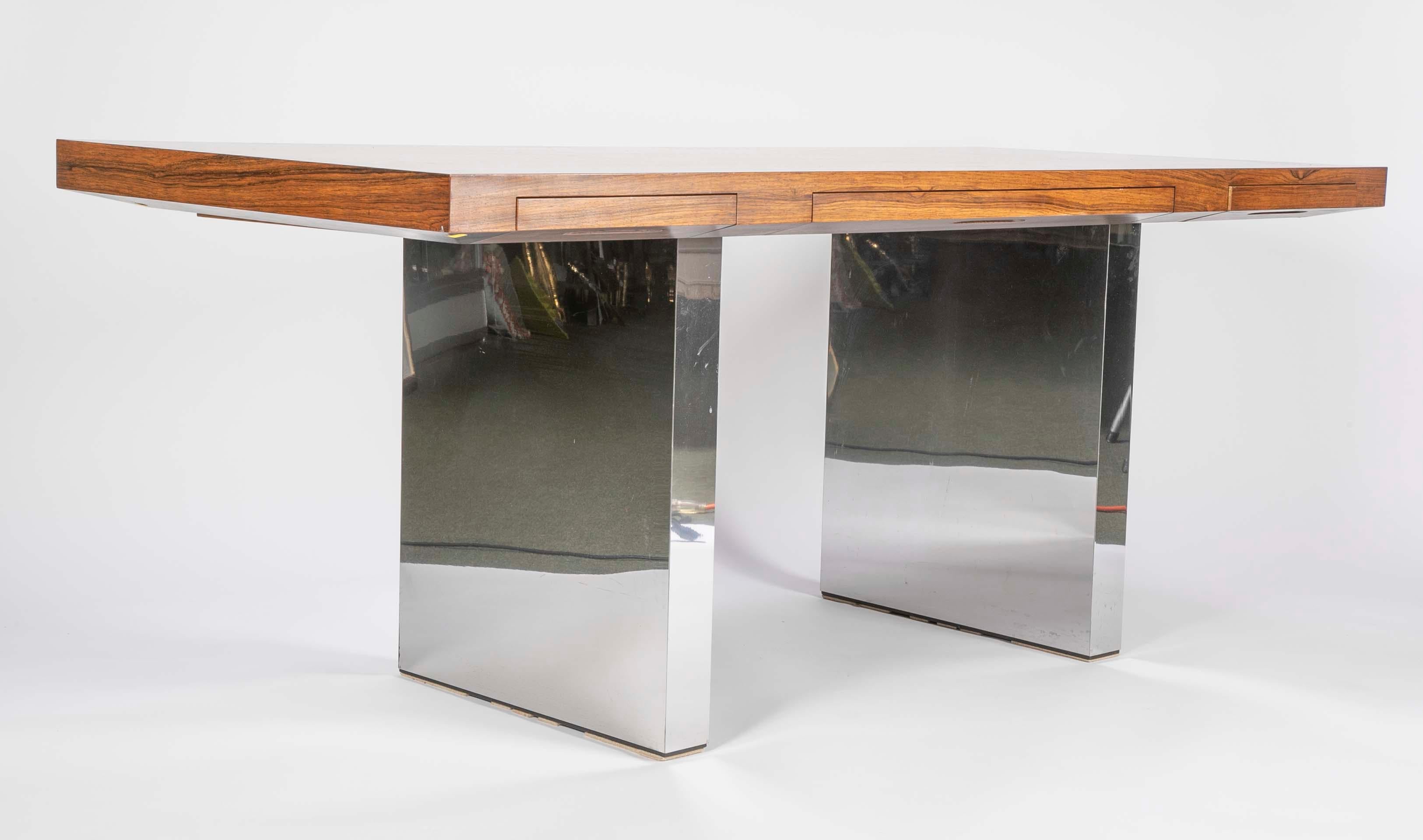 Modern Rosewood and Chrome Executive Desk by Roger Sprunger for Dunbar
