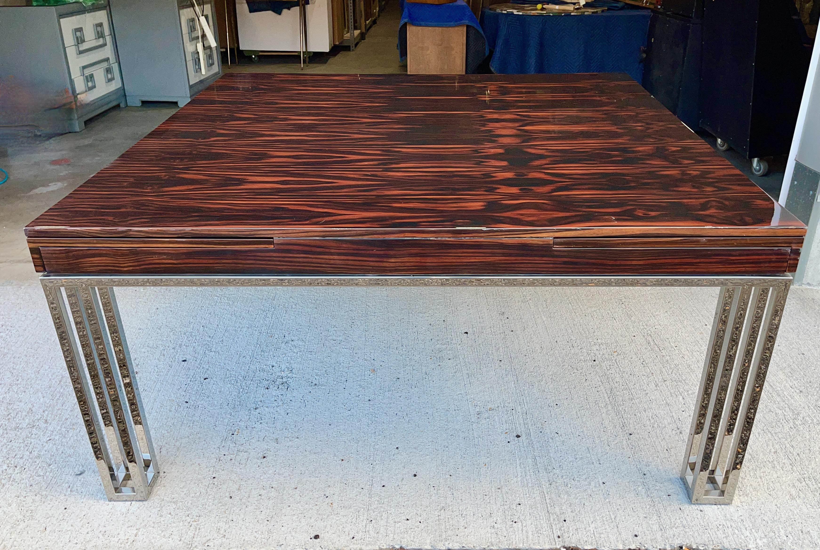Rosewood and Chrome Extending Dining Table For Sale 4