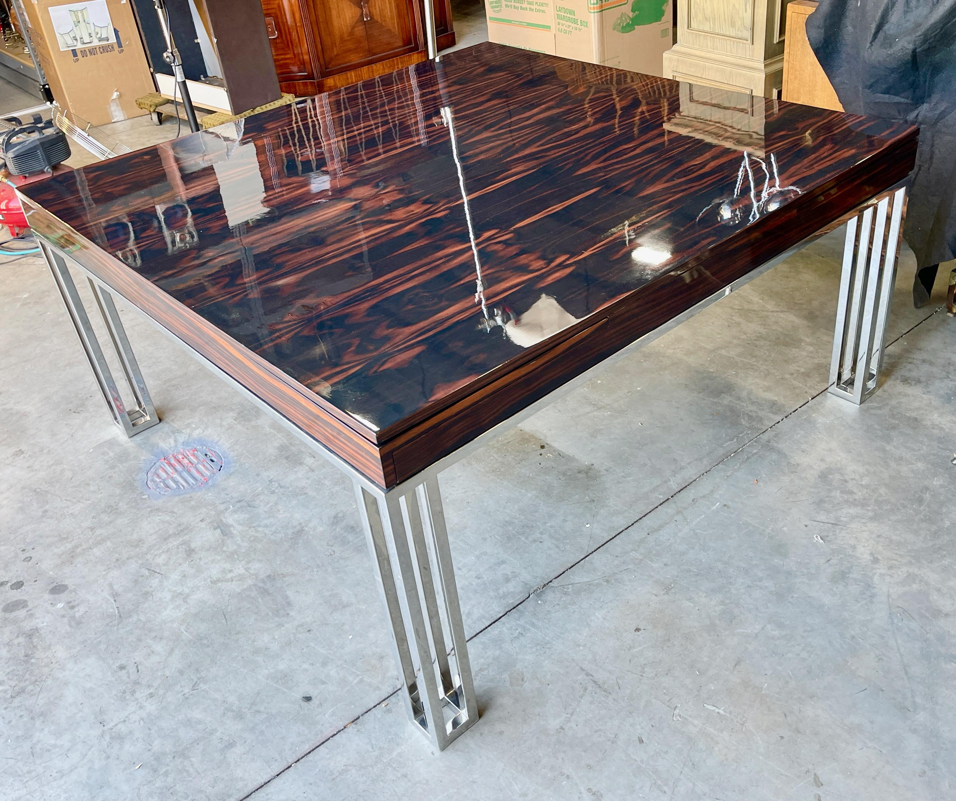 Rosewood and Chrome Extending Dining Table For Sale 9