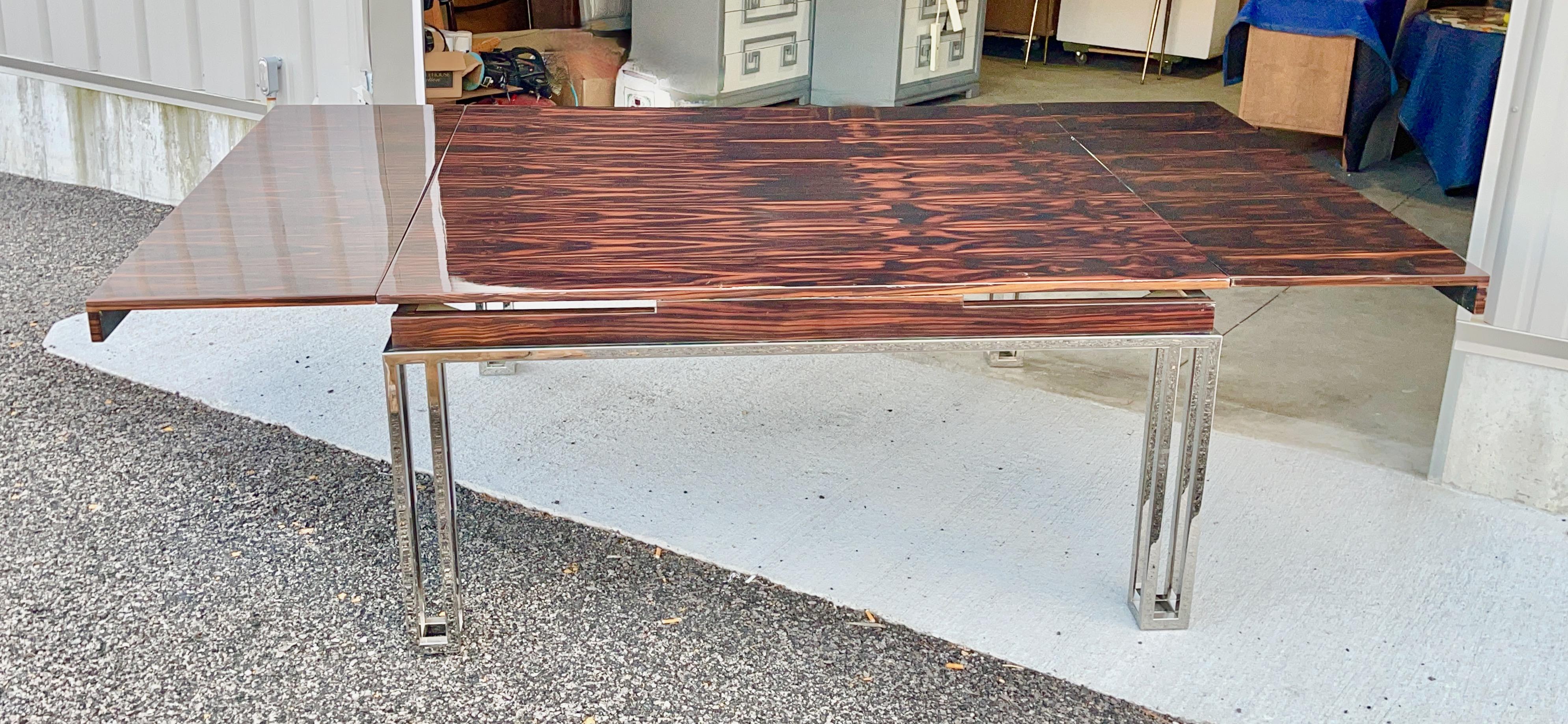 American Rosewood and Chrome Extending Dining Table For Sale