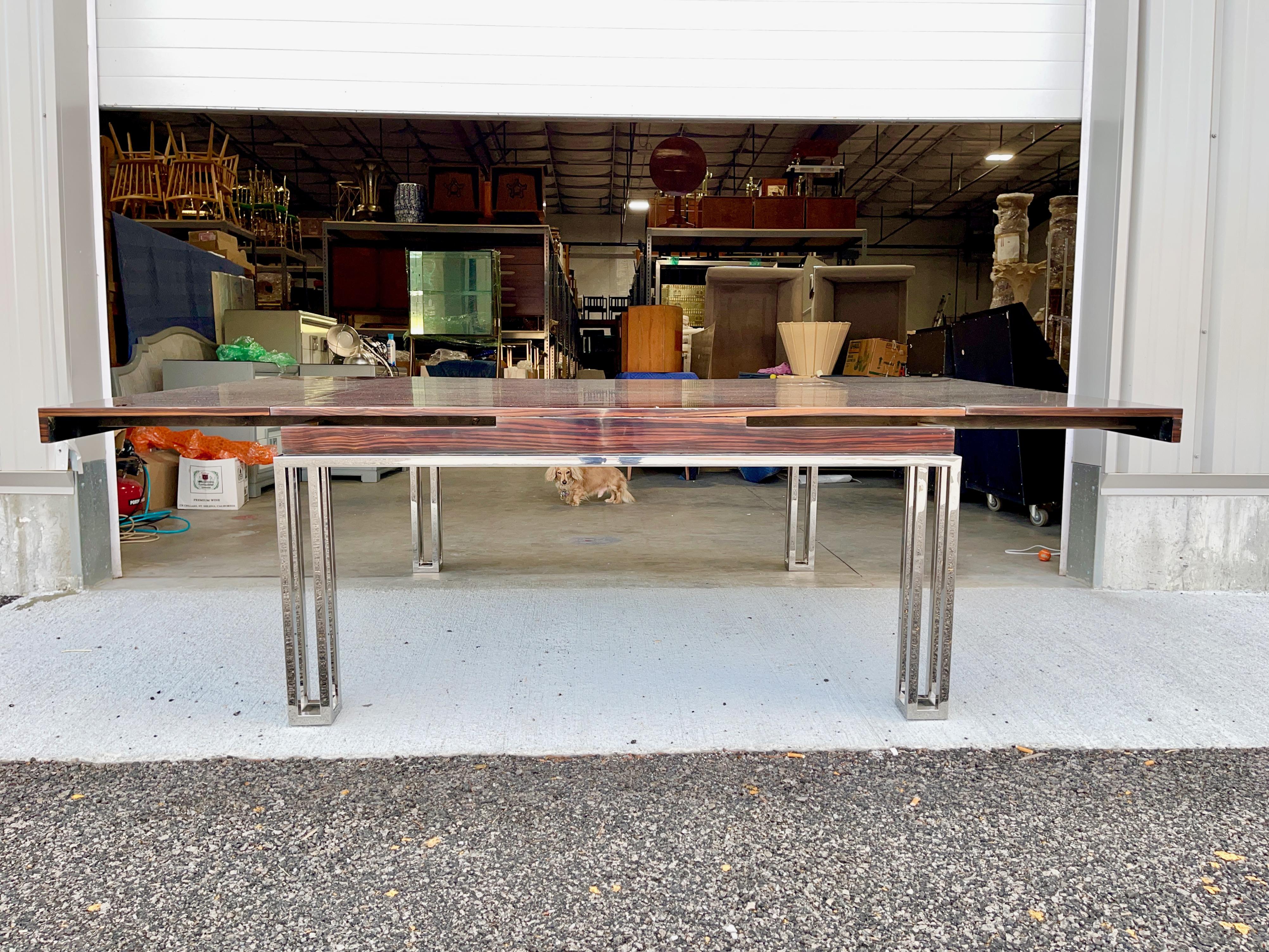 Late 20th Century Rosewood and Chrome Extending Dining Table For Sale