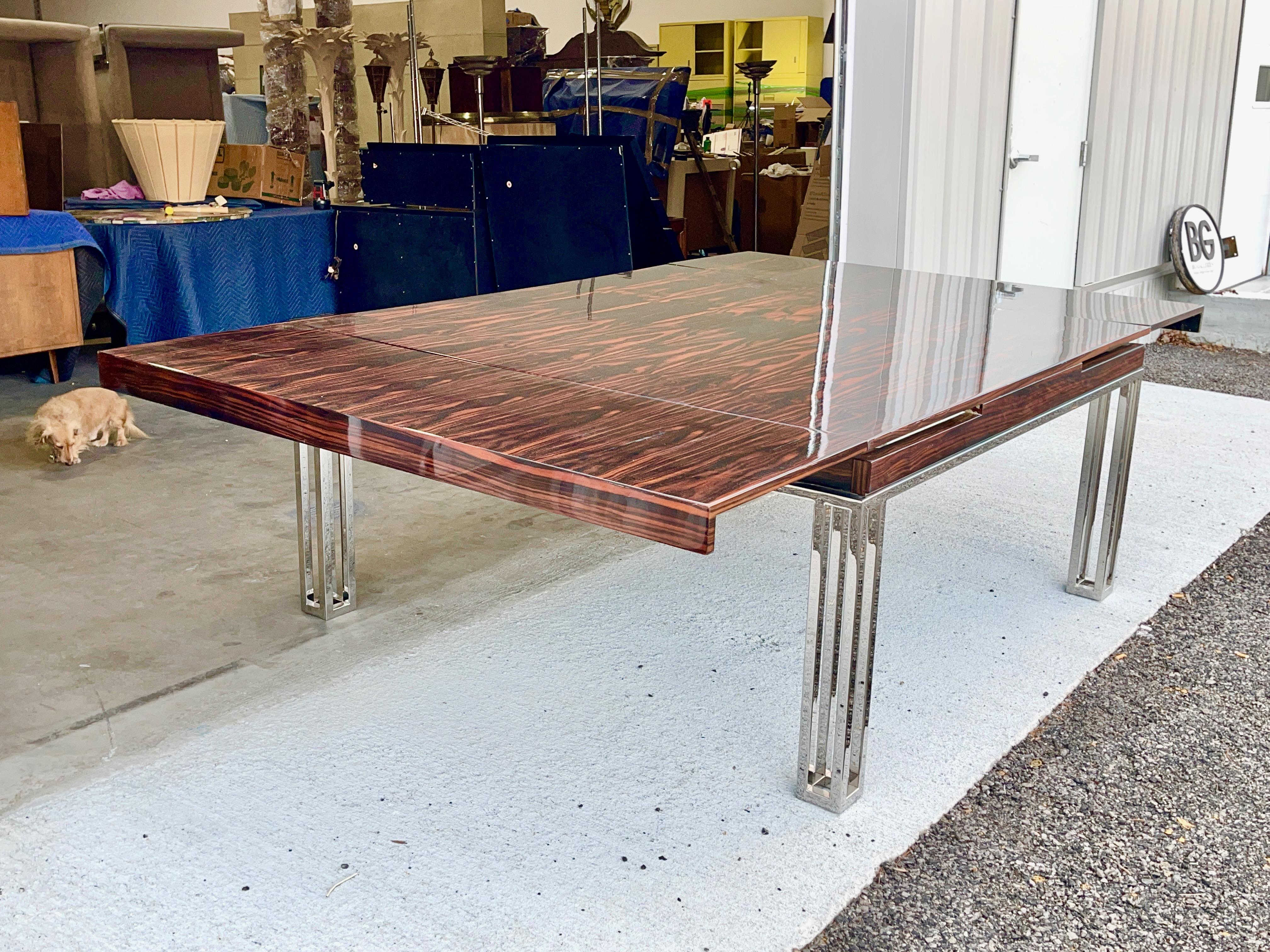 Rosewood and Chrome Extending Dining Table For Sale 1