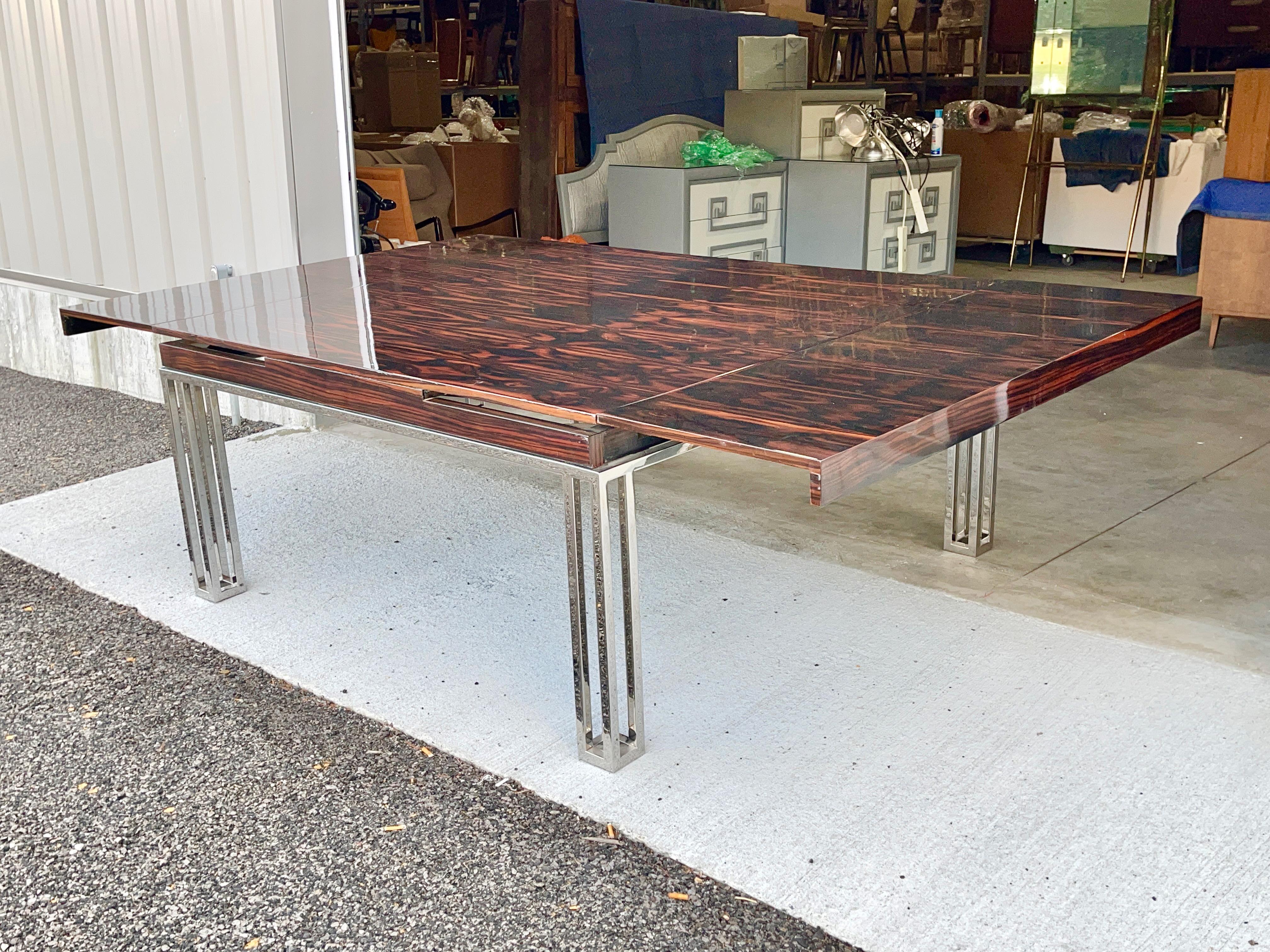 Rosewood and Chrome Extending Dining Table For Sale 2