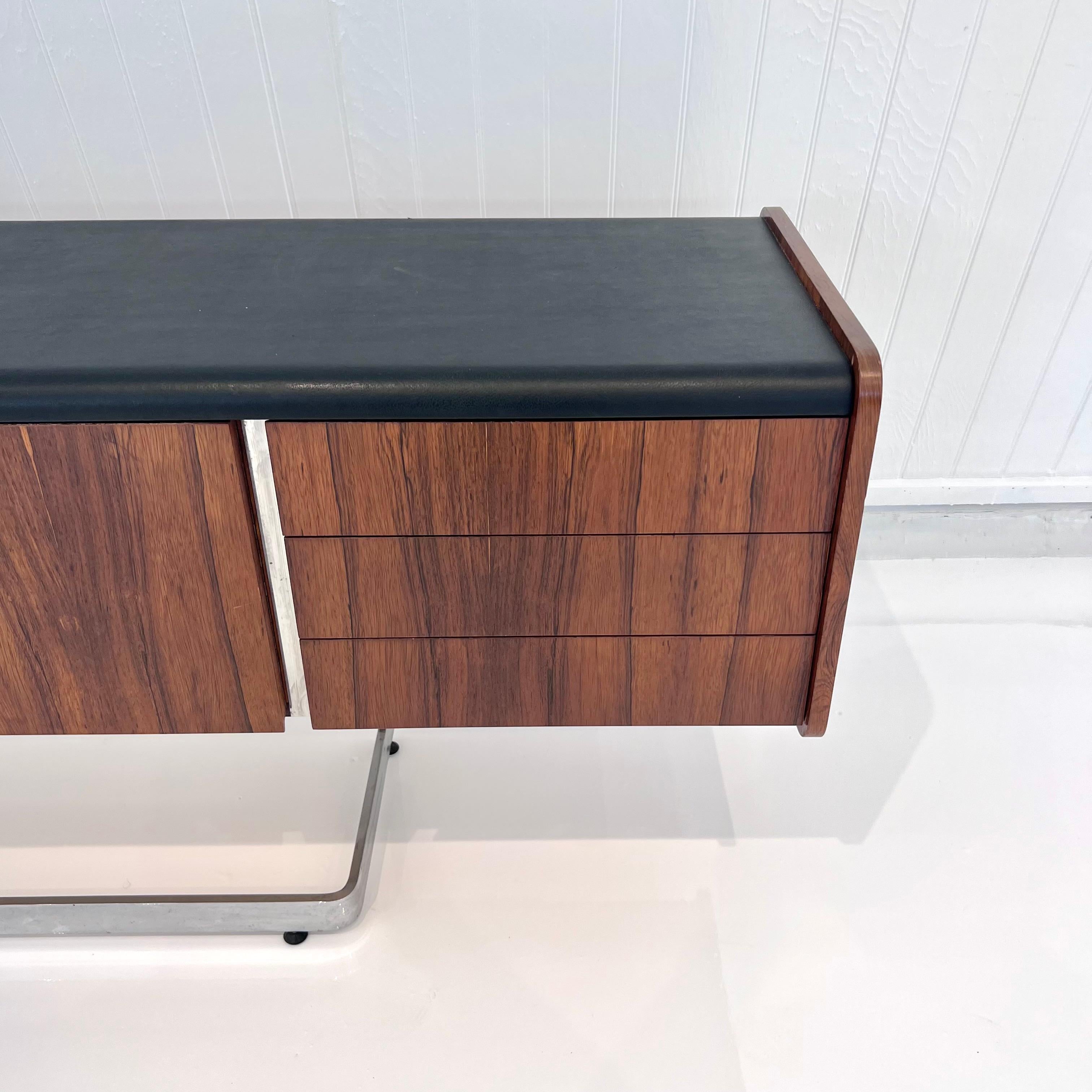 Rosewood and Chrome Floating Credenza by Ste. Marie & Laurent, 1970s Canada In Good Condition In Los Angeles, CA