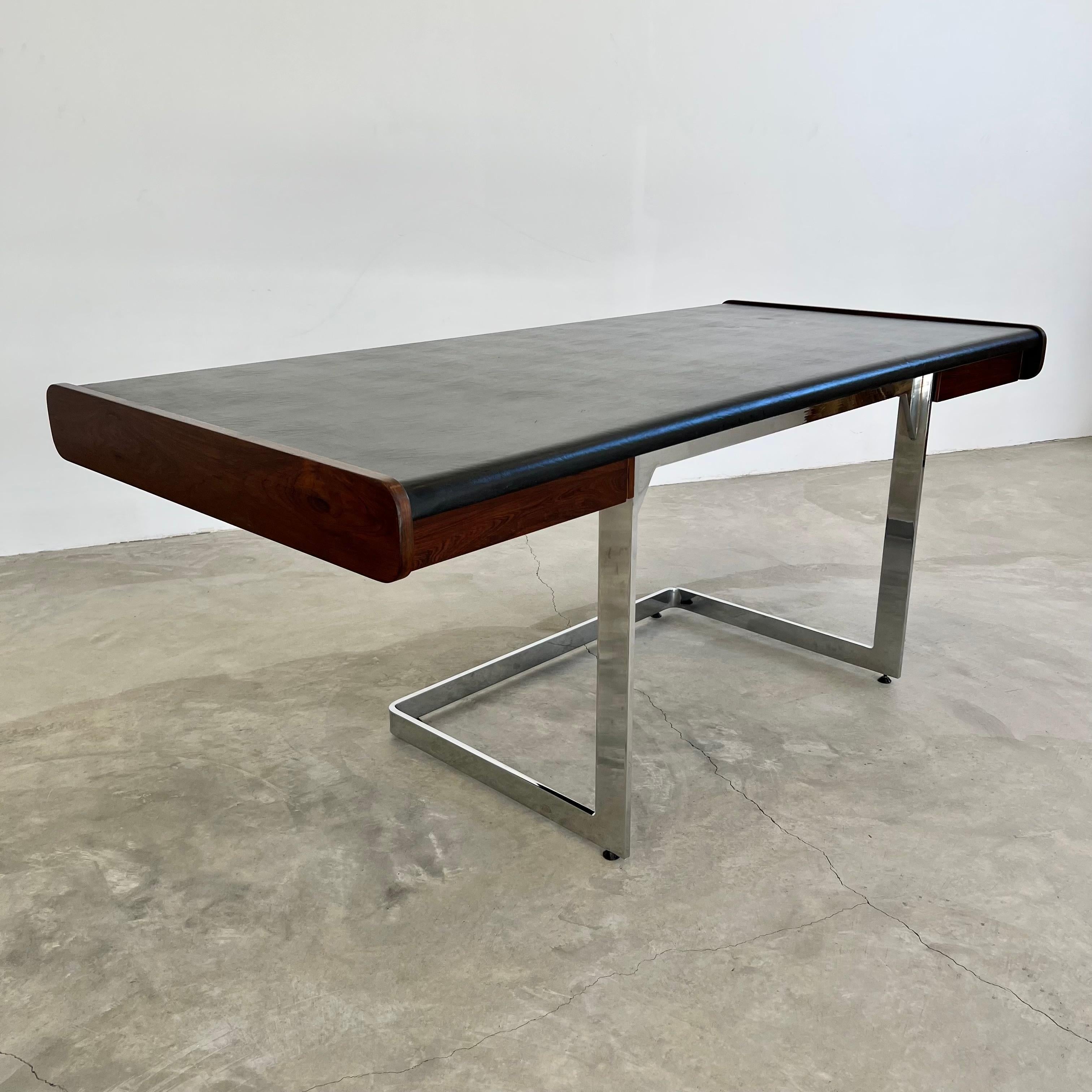Rosewood and Chrome Floating Desk by Ste. Marie & Laurent, 1970s Canada In Good Condition In Los Angeles, CA