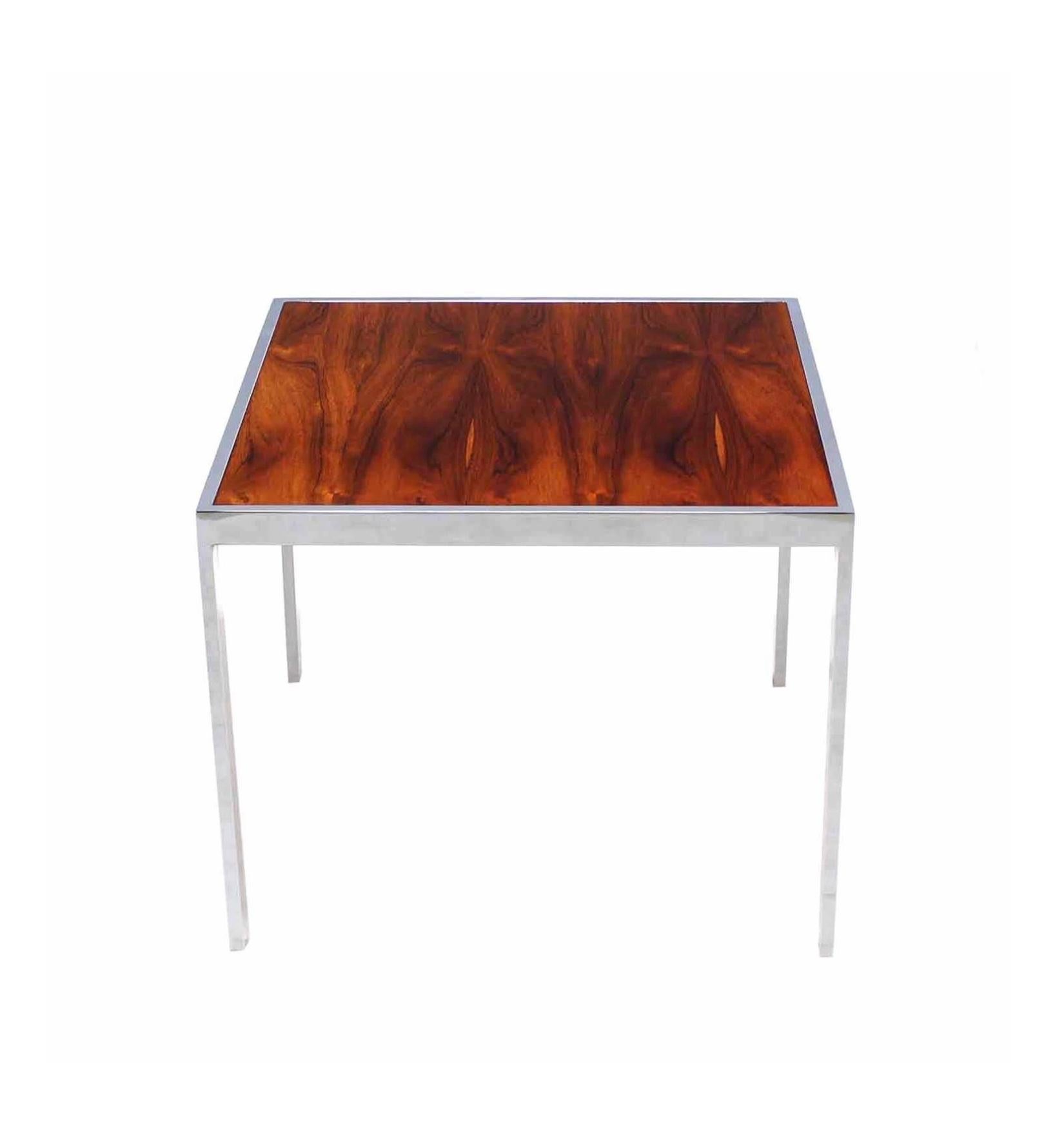 Nice Mid-Century Modern Baughman style chrome and rosewood side table. Measures: 26 x 26.
