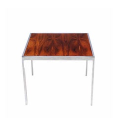 Rosewood and Chrome Frame Base Square Side End Table Stand Mint