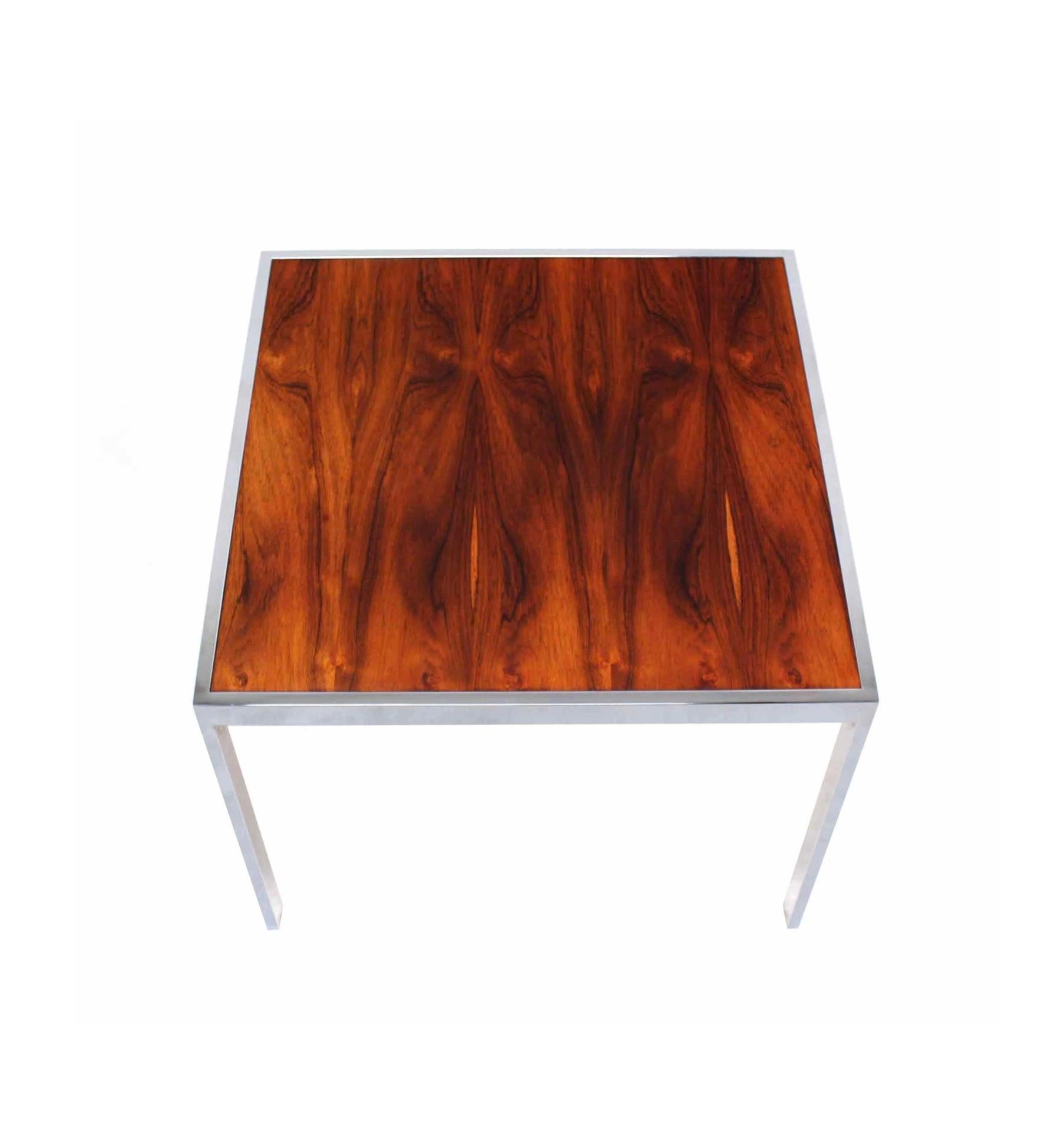 Polished Rosewood and Chrome Frame Base Square Side End Table Stand Mint For Sale