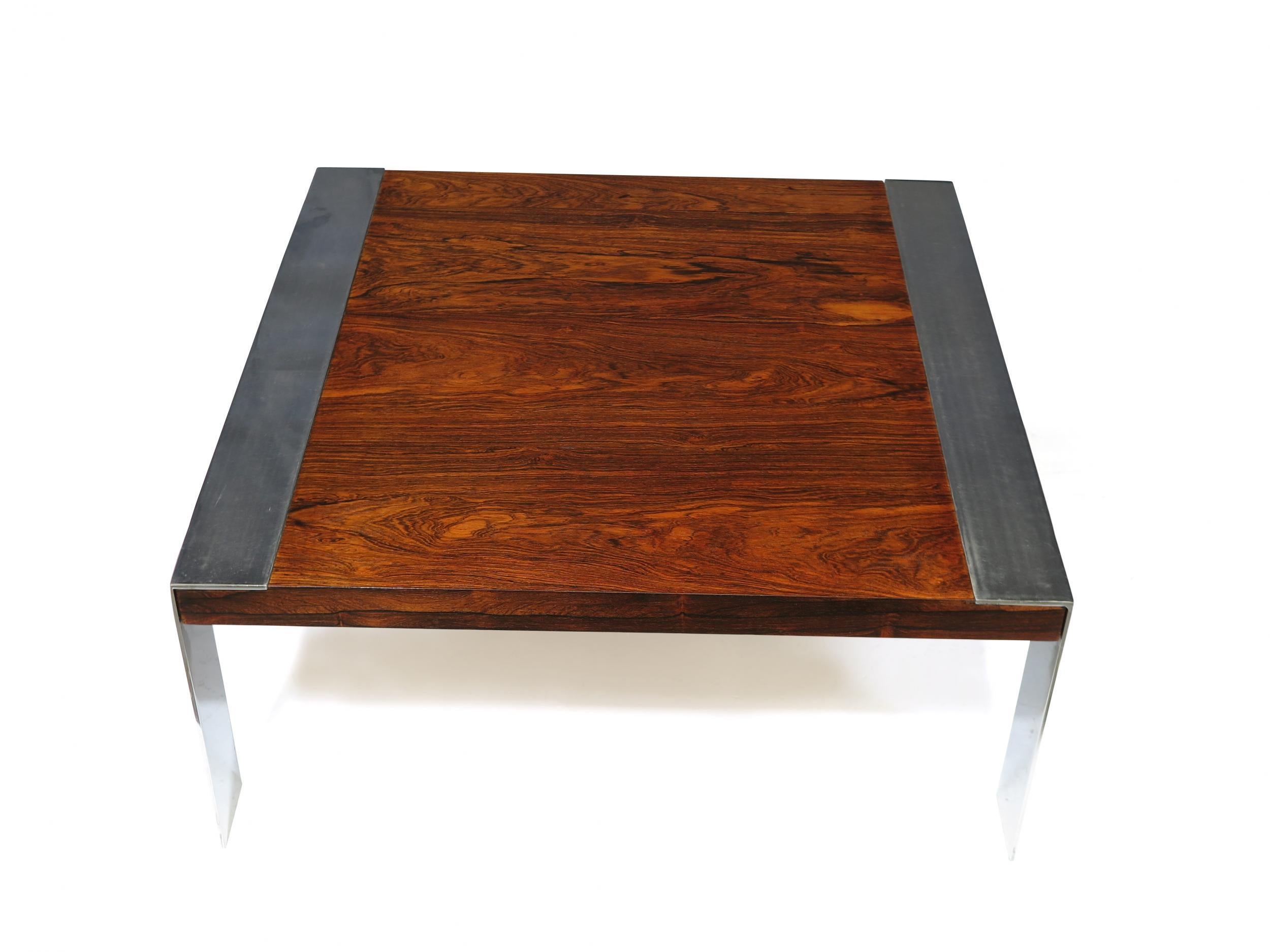 Rosewood and Chrome Mid-century Coffee Table For Sale 3