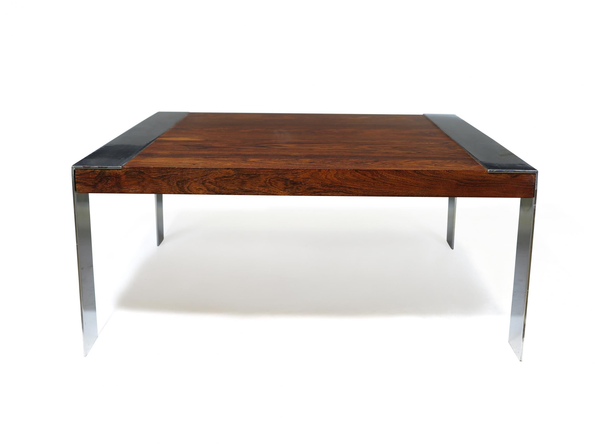 American Rosewood and Chrome Mid-century Coffee Table For Sale