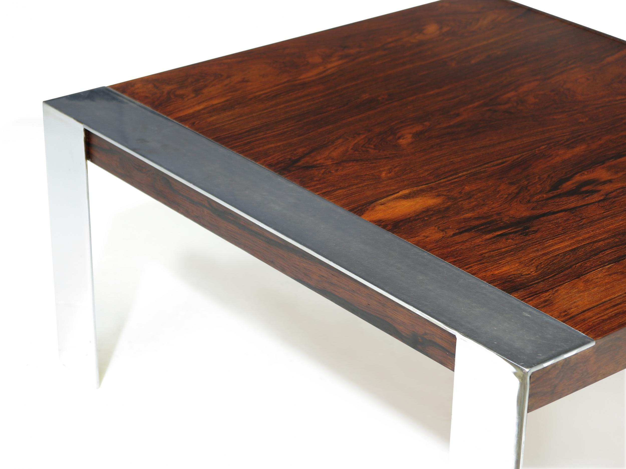 Oiled Rosewood and Chrome Mid-century Coffee Table For Sale