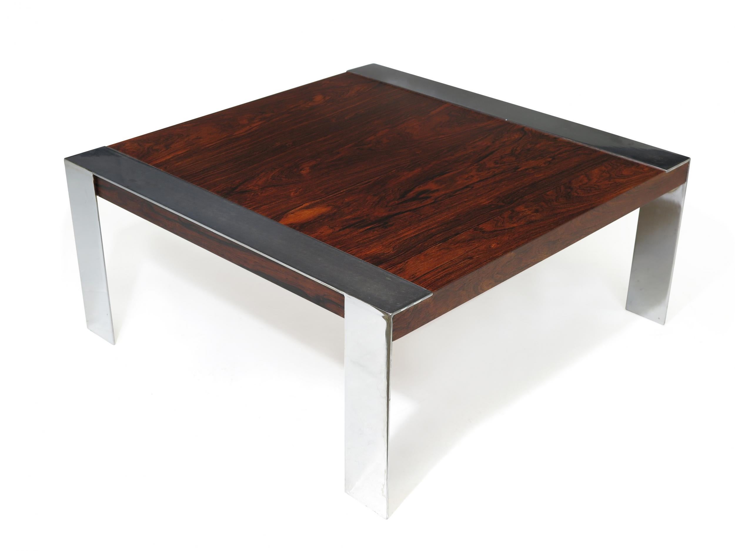 Rosewood and Chrome Mid-century Coffee Table In Good Condition For Sale In Oakland, CA