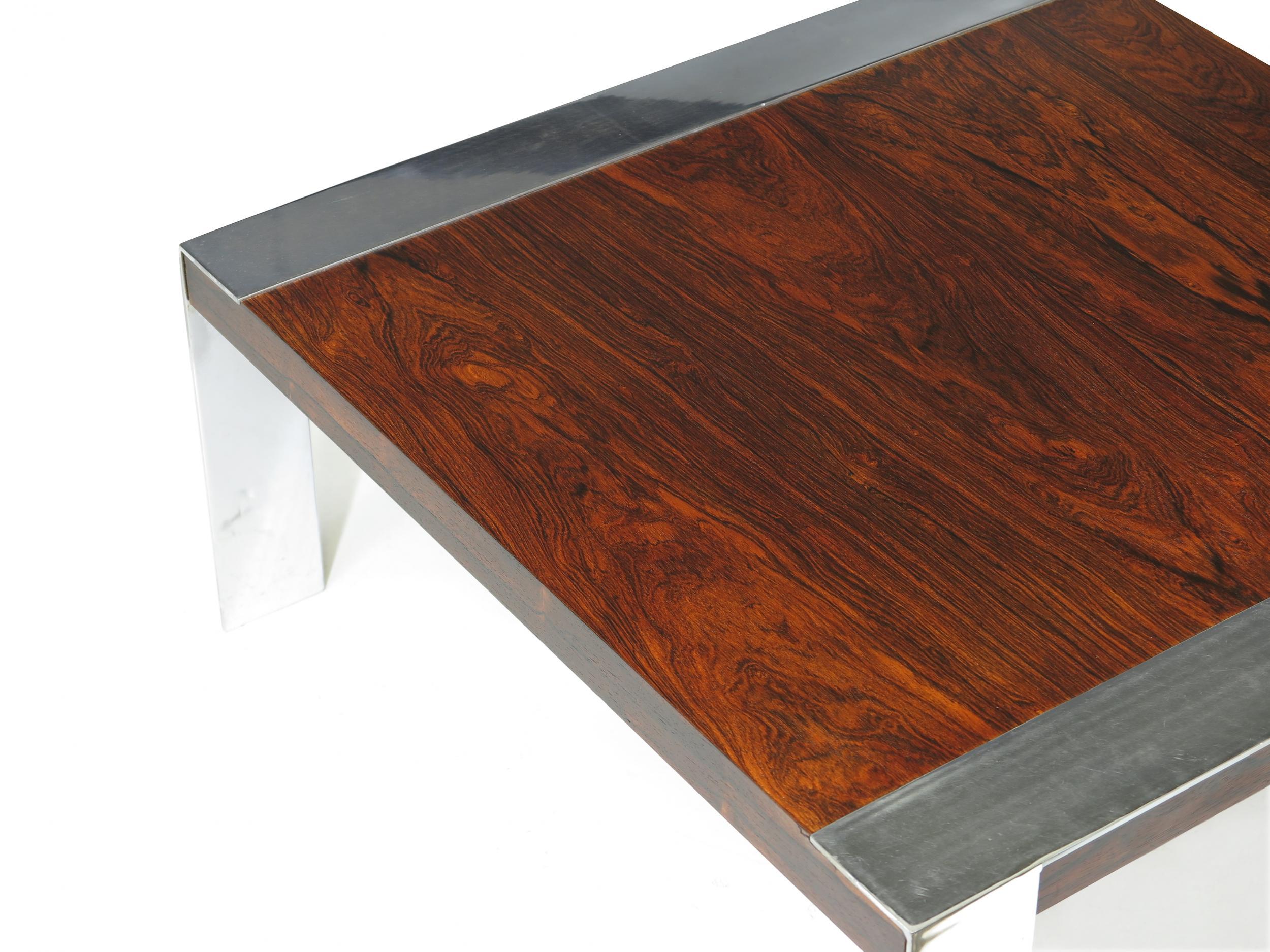 20th Century Rosewood and Chrome Mid-century Coffee Table For Sale