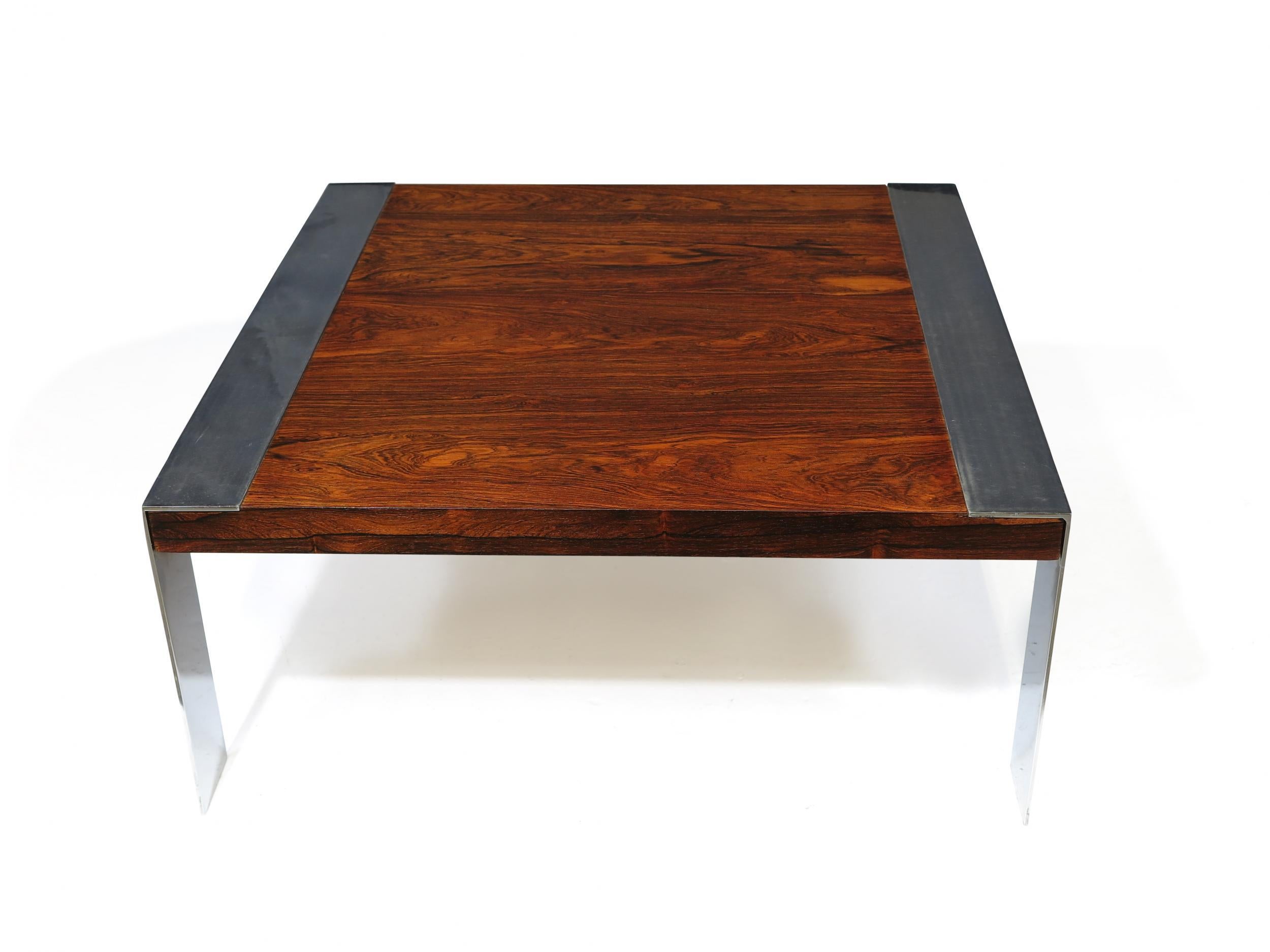 Rosewood and Chrome Mid-century Coffee Table For Sale 1