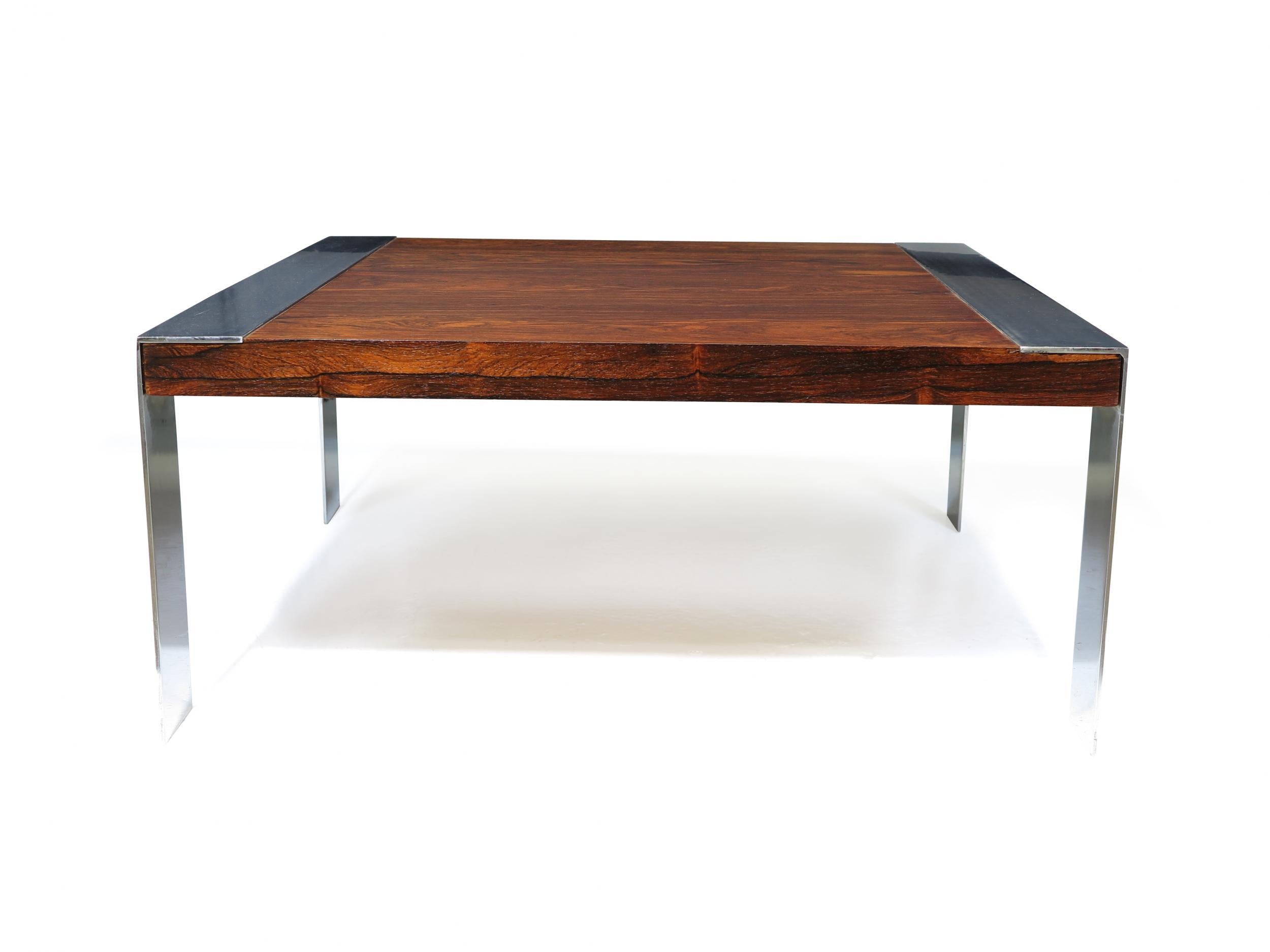 Rosewood and Chrome Mid-century Coffee Table For Sale 2