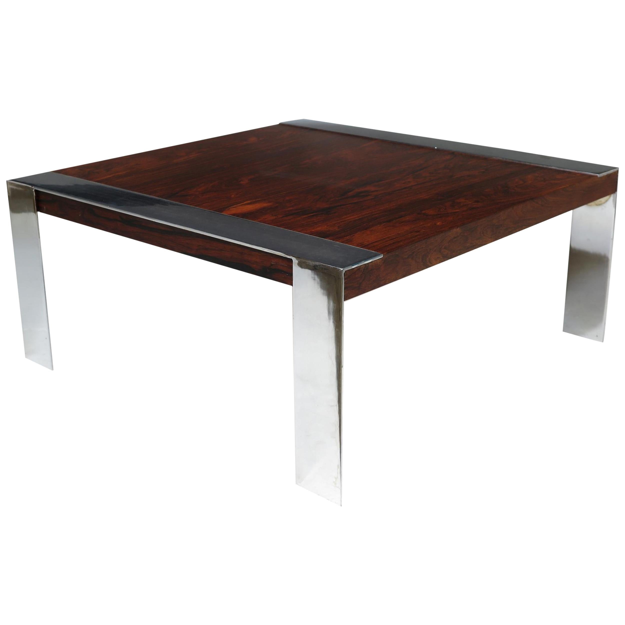 Rosewood and Chrome Mid-century Coffee Table For Sale