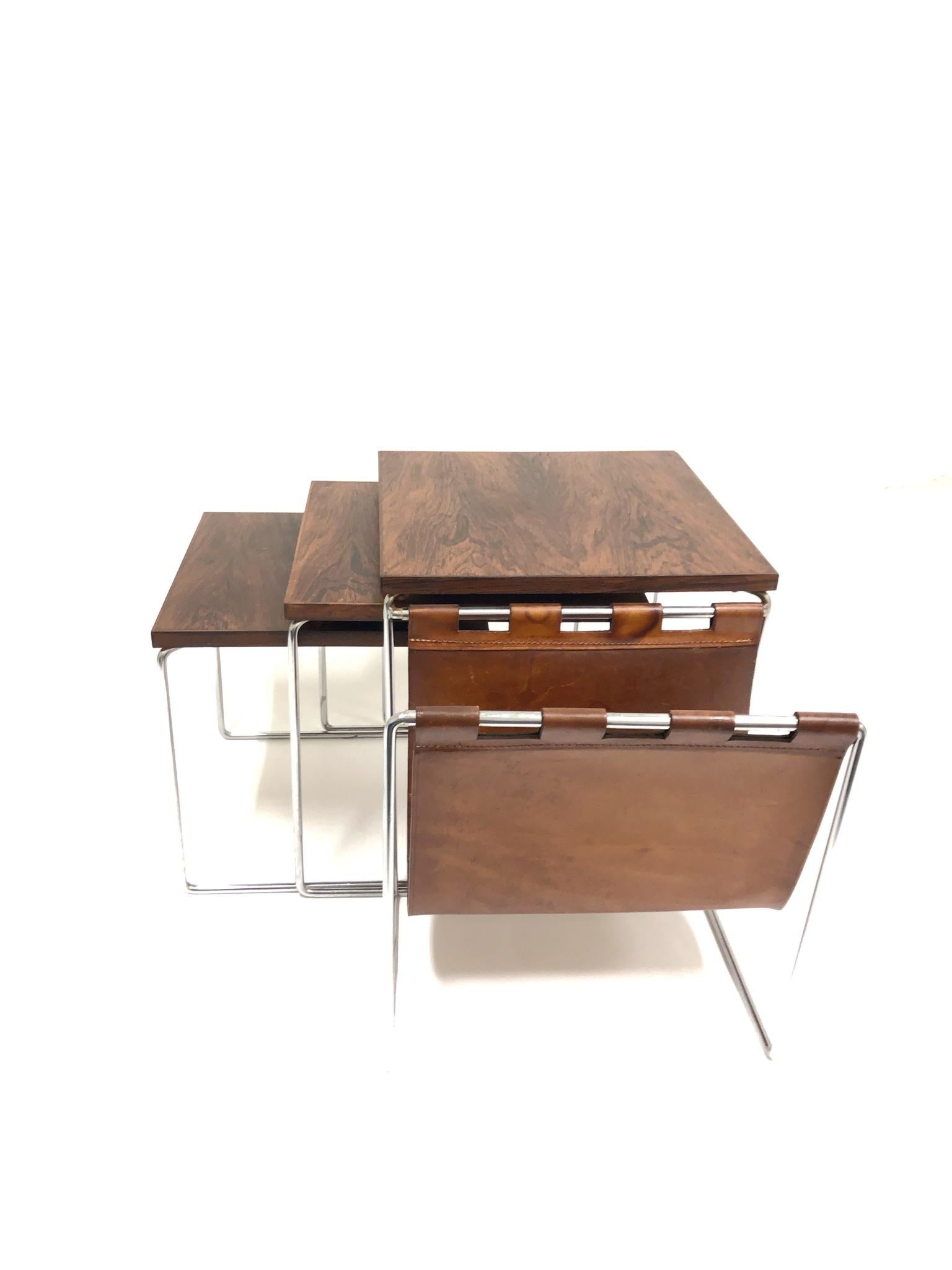 Rosewood and Chrome Nesting Tables (Moderne der Mitte des Jahrhunderts)