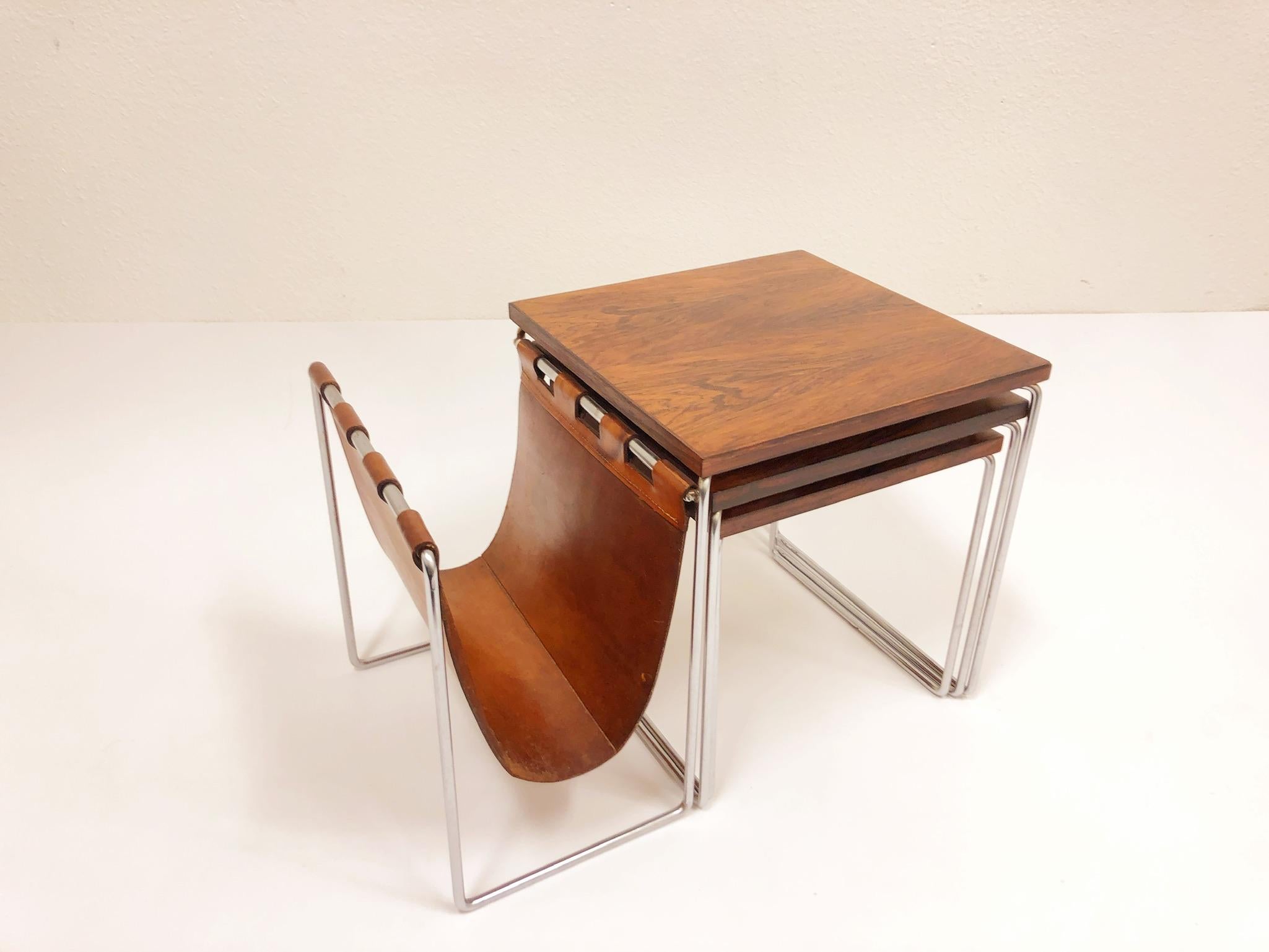 Rosewood and Chrome Nesting Tables (Unbekannt)