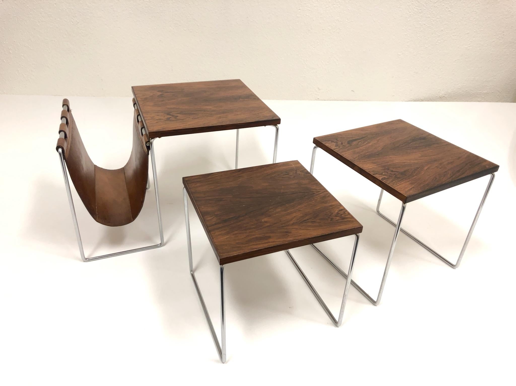 Rosewood and Chrome Nesting Tables (Poliert)