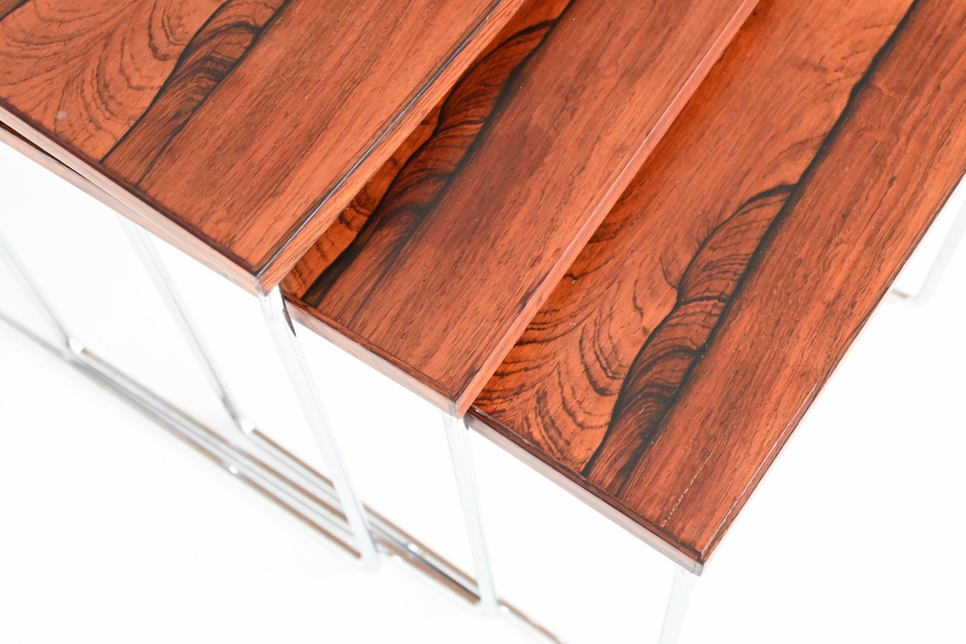 Rosewood and Chrome Nesting Tables Set the Netherlands, 1960 4