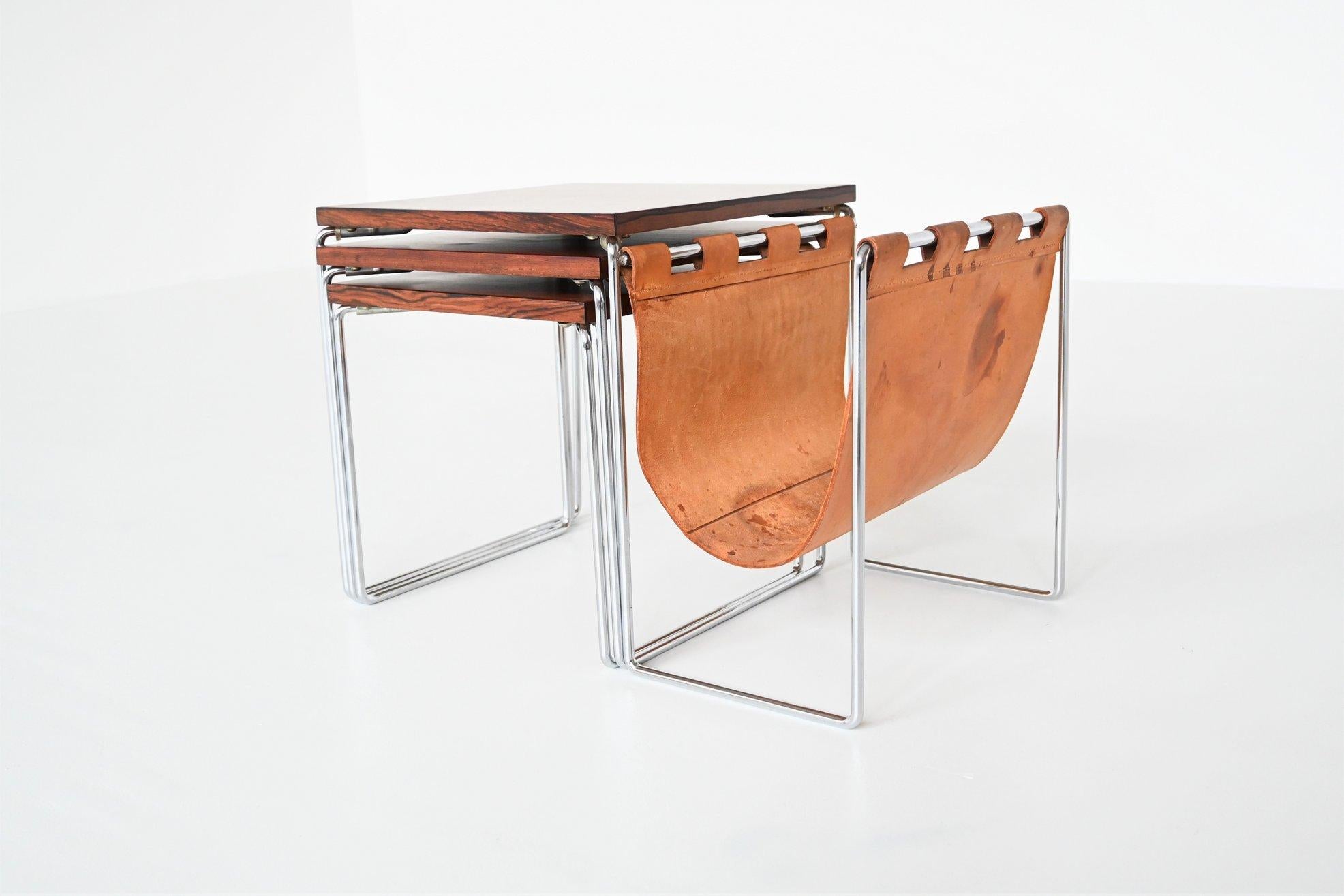 Rosewood and Chrome Nesting Tables Set the Netherlands, 1960 5