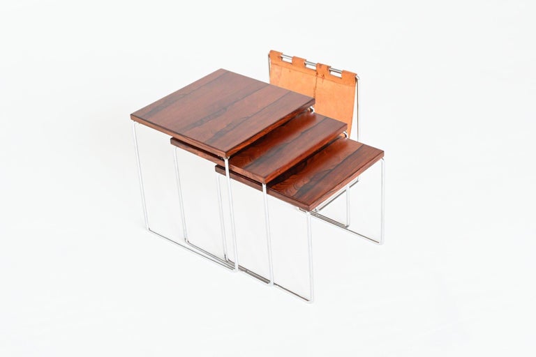 Rosewood and Chrome Nesting Tables Set the Netherlands, 1960 6