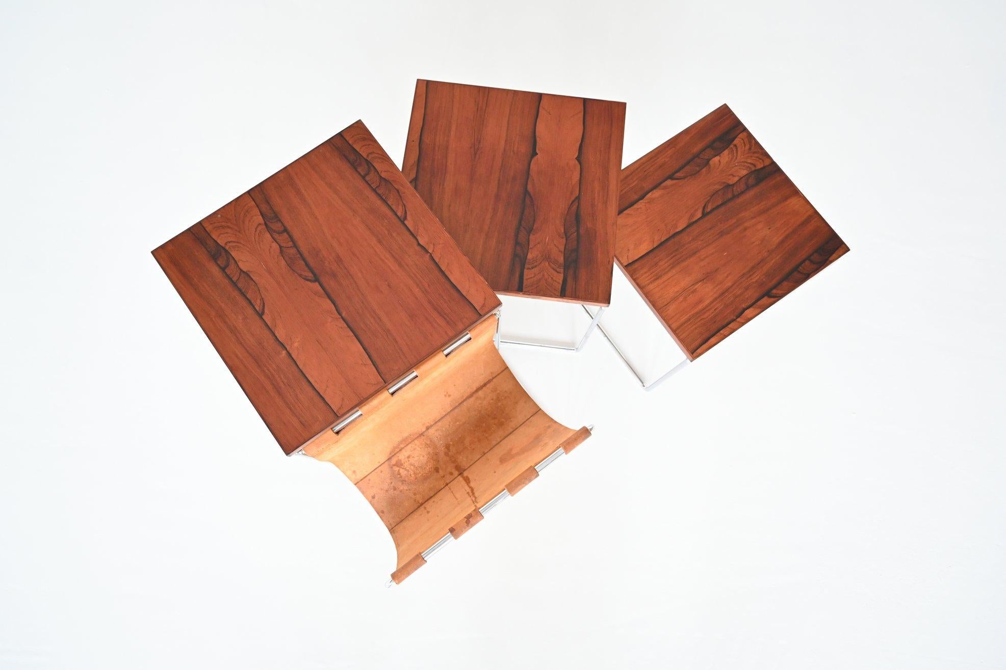 Mid-Century Modern Rosewood and Chrome Nesting Tables Set the Netherlands, 1960