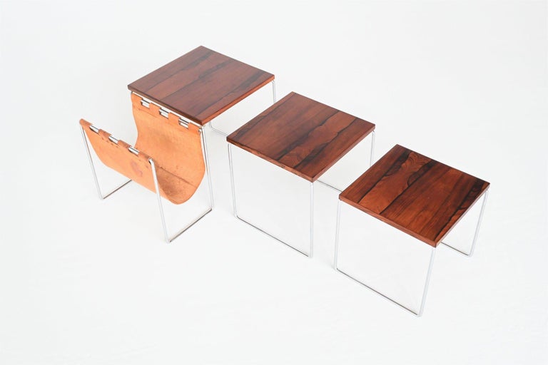 Dutch Rosewood and Chrome Nesting Tables Set the Netherlands, 1960