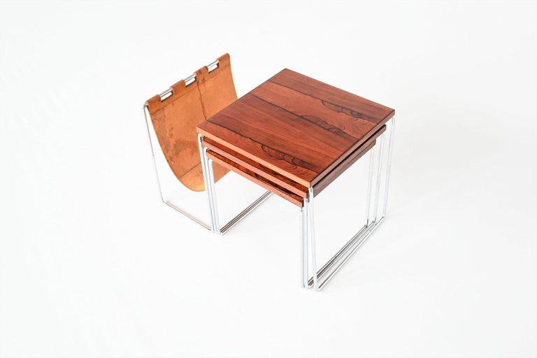 Mid-20th Century Rosewood and Chrome Nesting Tables Set the Netherlands, 1960