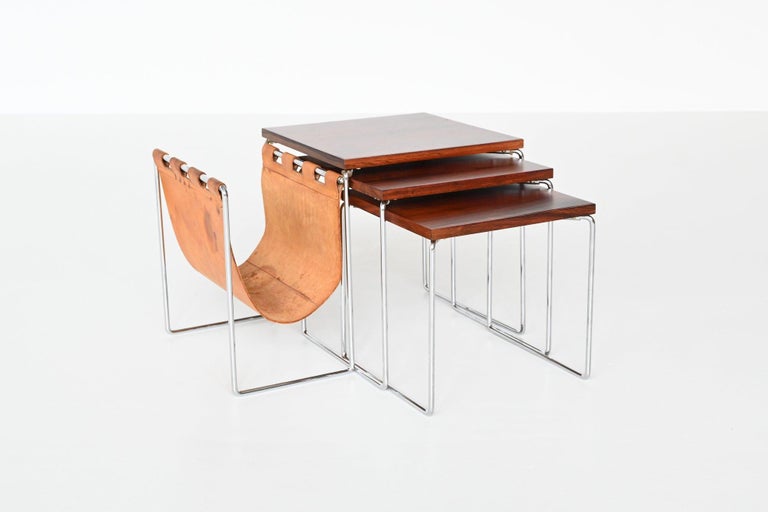 Steel Rosewood and Chrome Nesting Tables Set the Netherlands, 1960