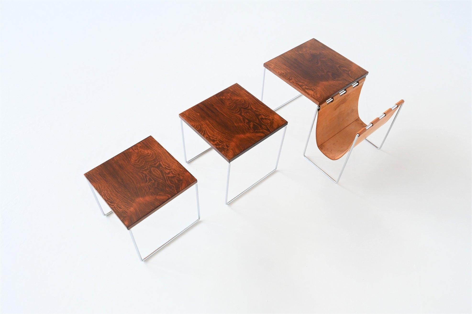 Mid-Century Modern Rosewood and Chrome Nesting Tables, the Netherlands, 1960