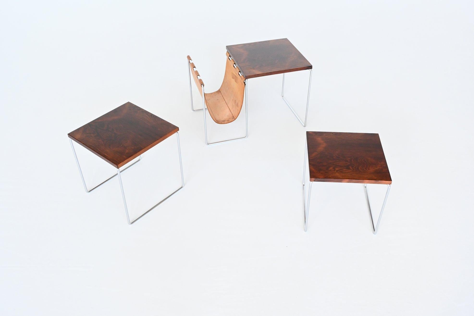 Mid-20th Century Rosewood and Chrome Nesting Tables, the Netherlands, 1960