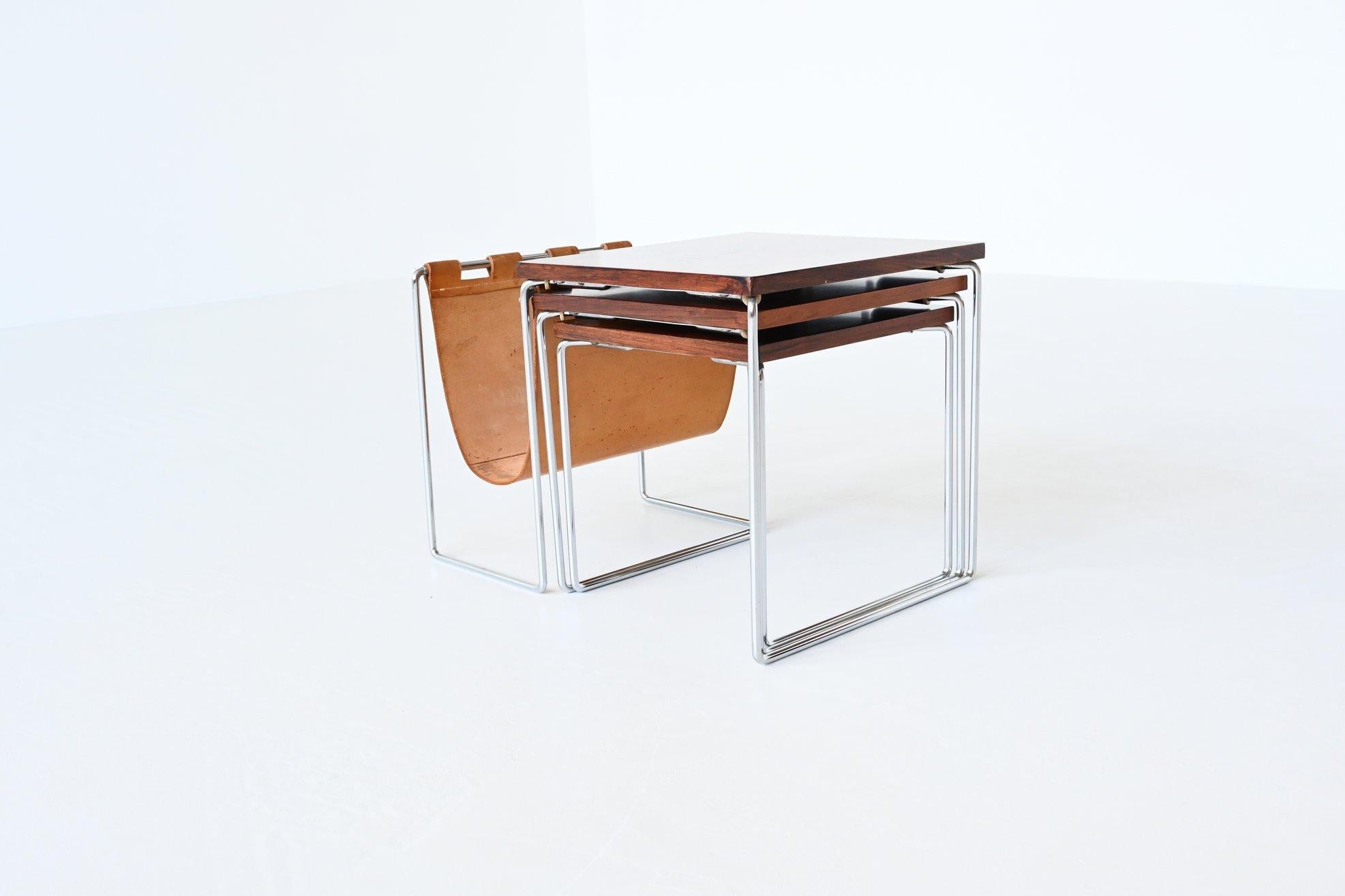 Steel Rosewood and Chrome Nesting Tables, the Netherlands, 1960
