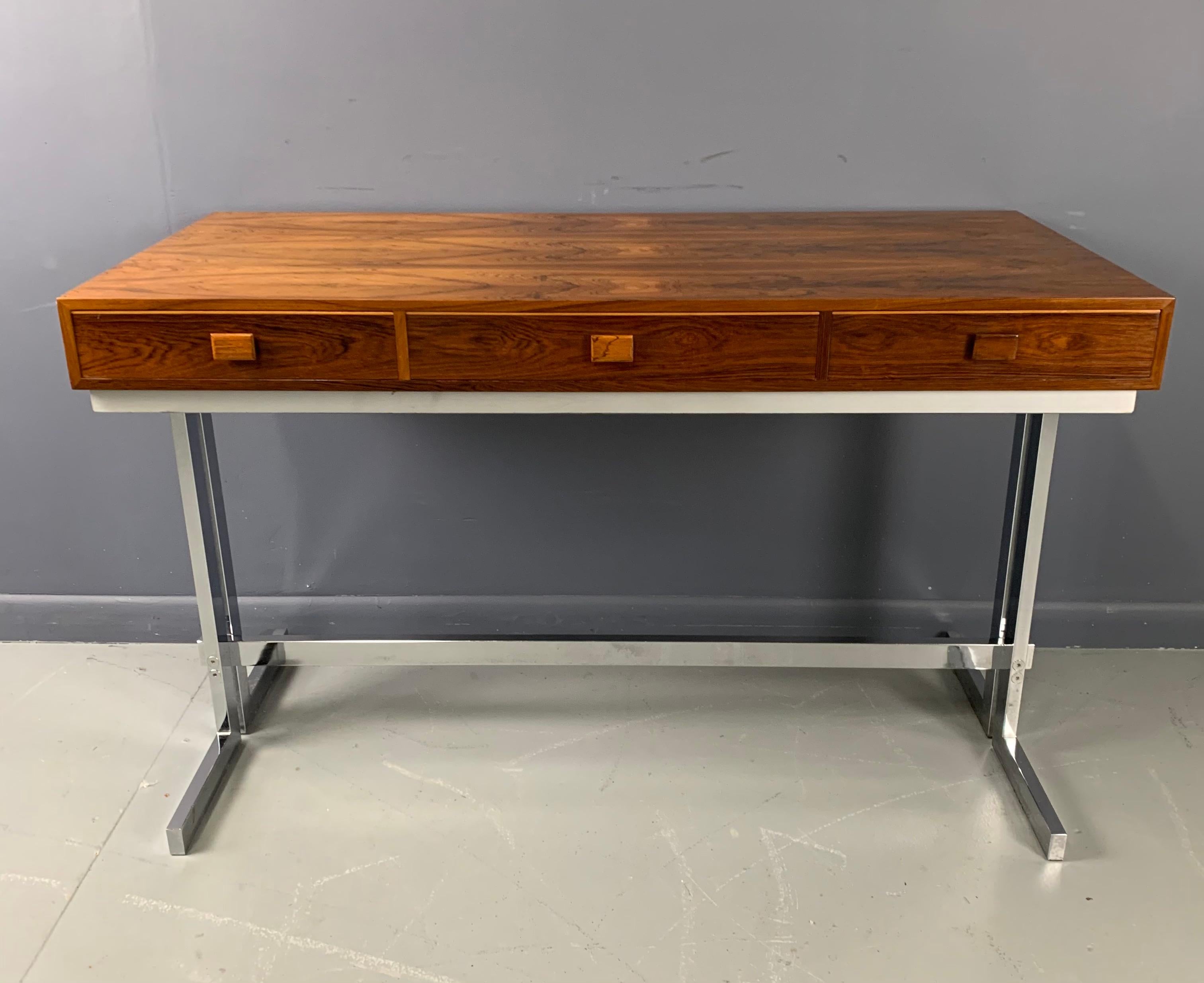 Mid-Century Modern Rosewood and Chrome George Petersons Petite Midcentury Writing Desk