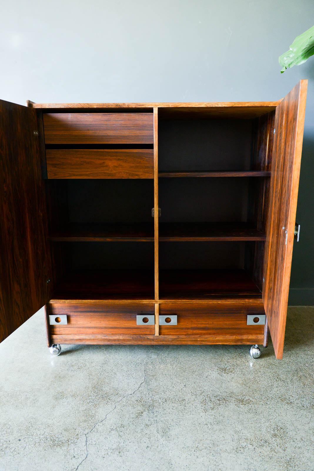 Canadian Rosewood and Chrome Rolling Dry Bar or Cabinet by Leif Jacobsen, circa 1970