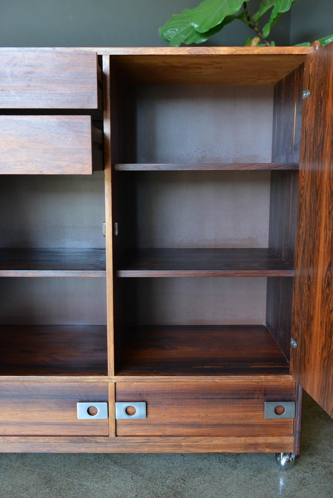 Late 20th Century Rosewood and Chrome Rolling Dry Bar or Cabinet by Leif Jacobsen, circa 1970