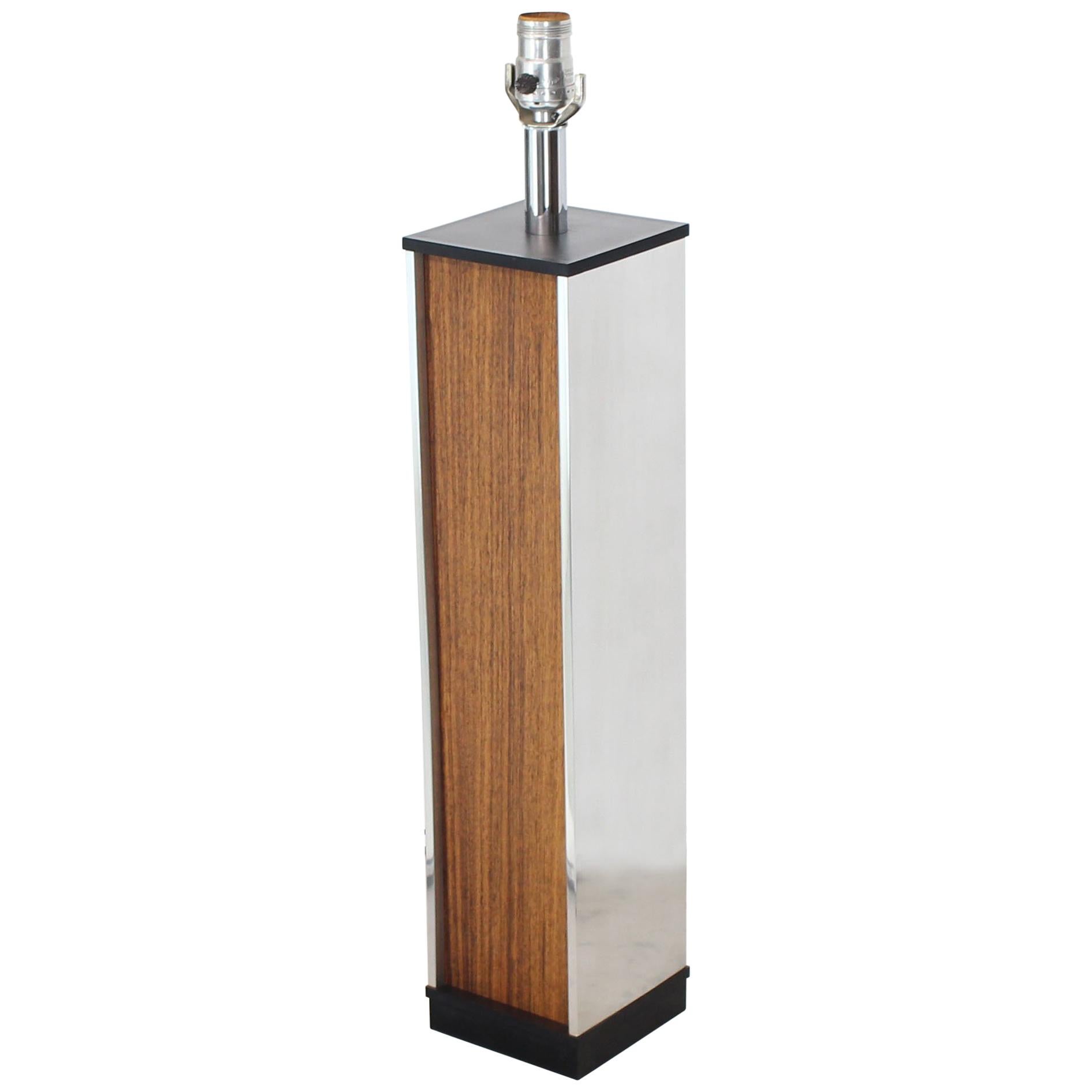 Rosewood and Chrome Square Pedestal Shape Table Lamp For Sale