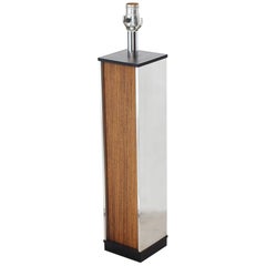 Rosewood and Chrome Square Pedestal Shape Table Lamp