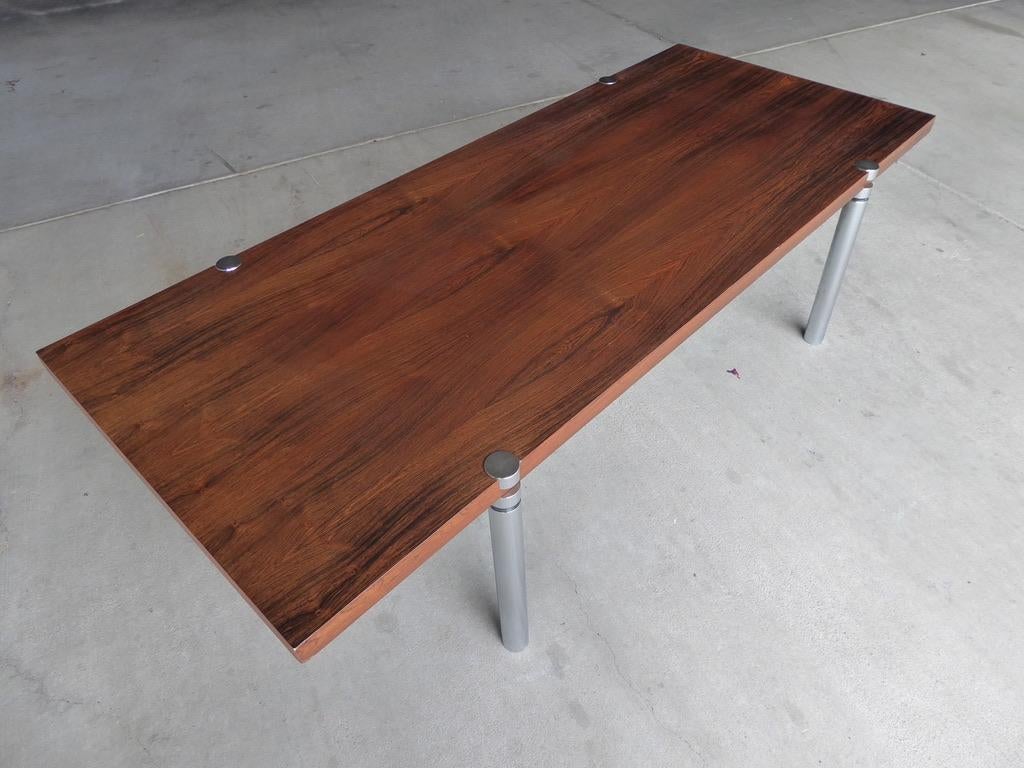 Rosewood & Chromed Metal Coffee Table, circa 1970s For Sale 3
